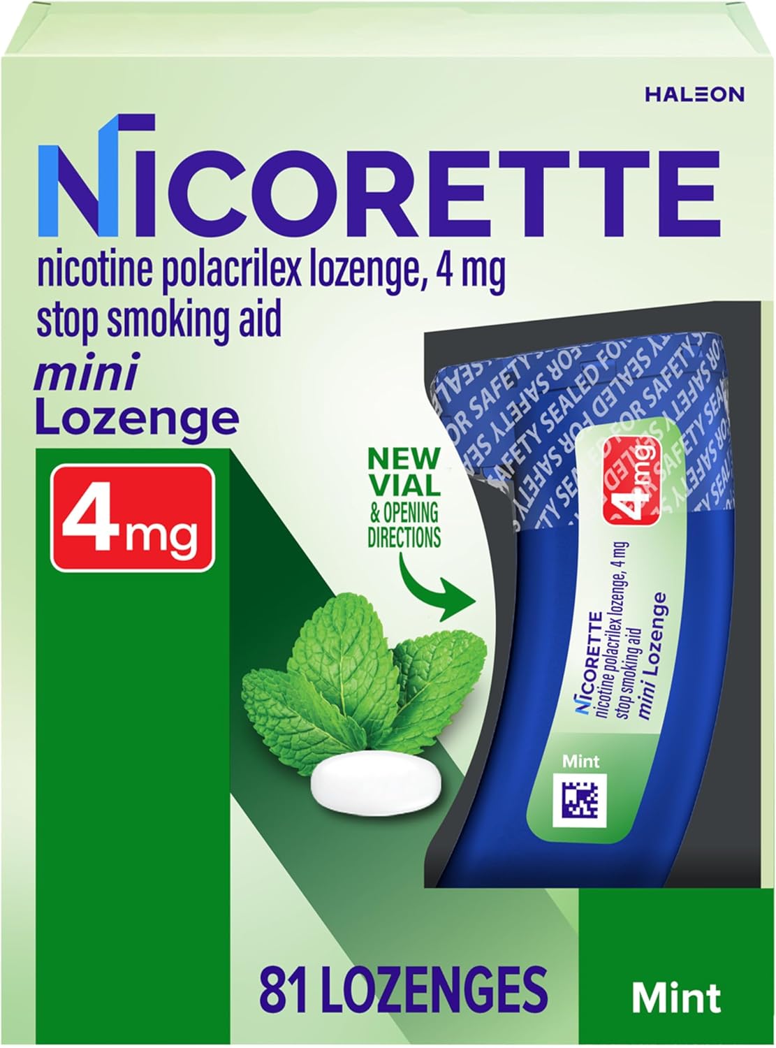 Nicorette 4 mg Mini Nicotine Lozenges to Quit Smoking - Mint Flavored Stop Smoking Aid, 81 Count