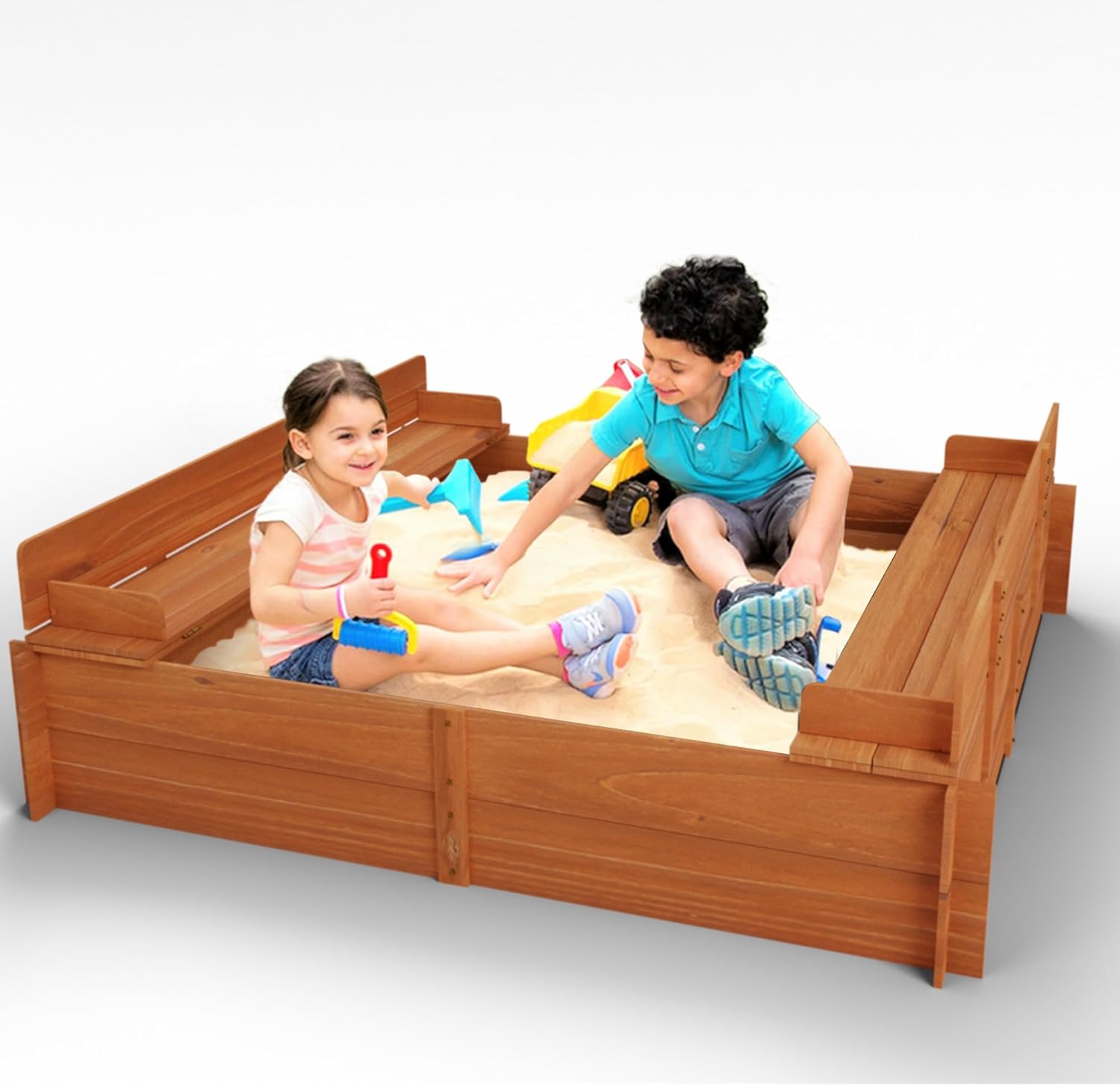 Big Game Hunters Sand Pit | 96 x 96 Square Wooden Sandpit with Lid | Outdoor Sandpit with Fold Out Lid that Becomes Seats for Children | Wooden Kids Toys