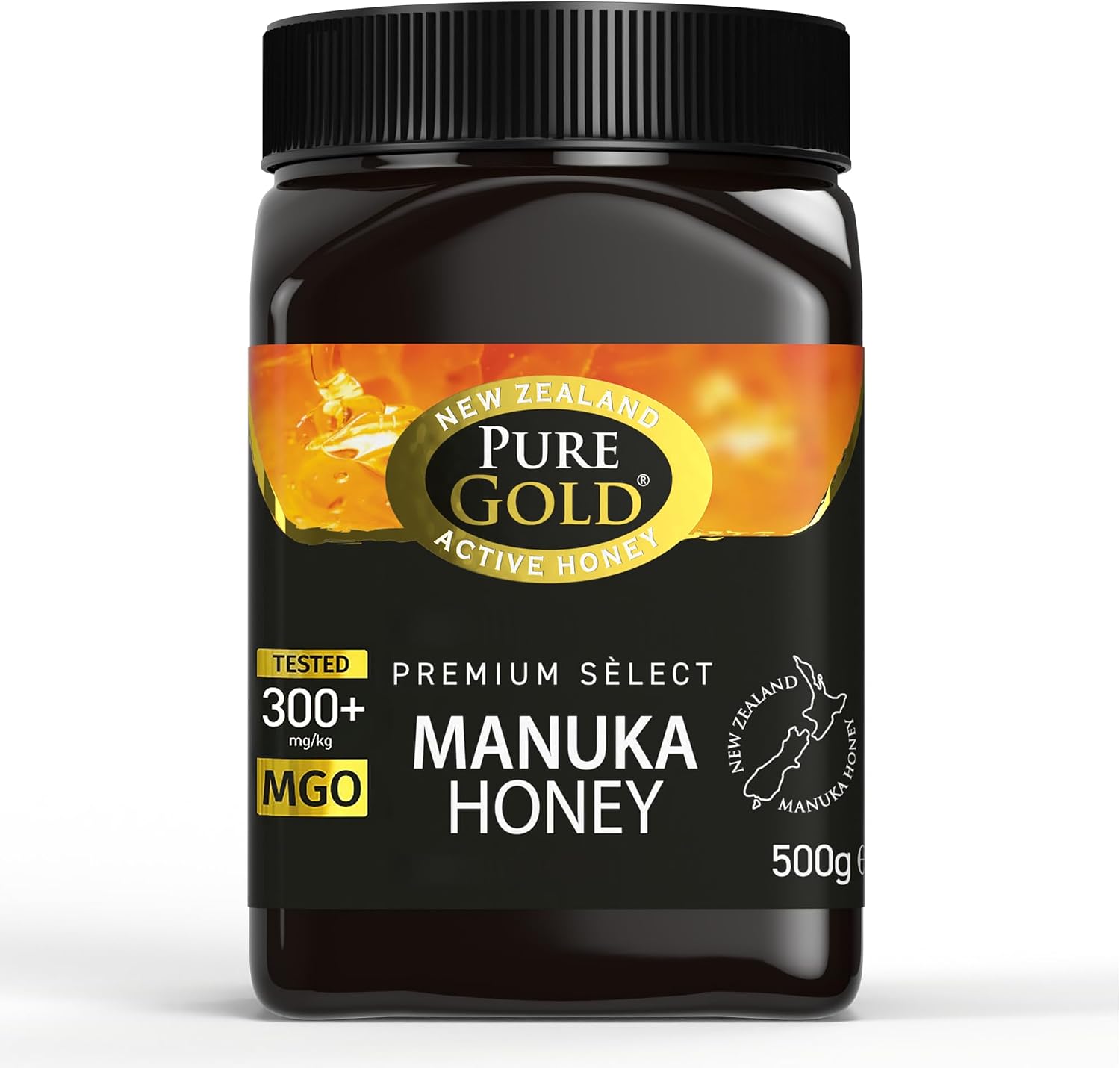 Pure Gold - Manuka Honey - 300+ MGO Certified Premium - 500g - New Zealand, Ethically Sourced, Raw & Unpasteurised - Naturally Made by Bees & Home Traceable - 1 Pack