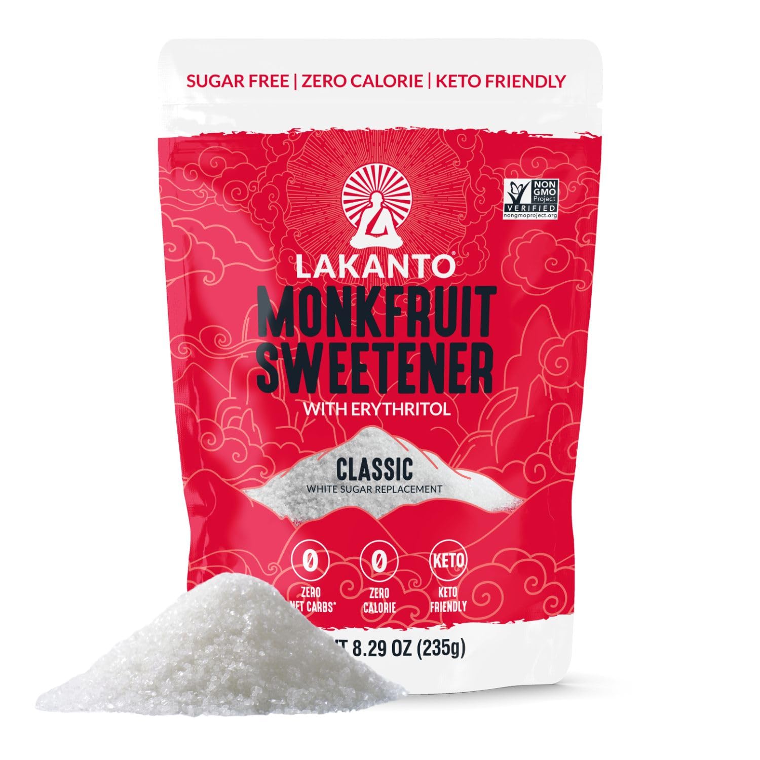 Lakanto Classic Monk Fruit Sweetener with Erythritol - White Sugar Substitute, Zero Calorie, Keto Diet Friendly, Zero Net Carbs, Baking, Extract, Sugar Replacement (Classic White - 8.29 oz)