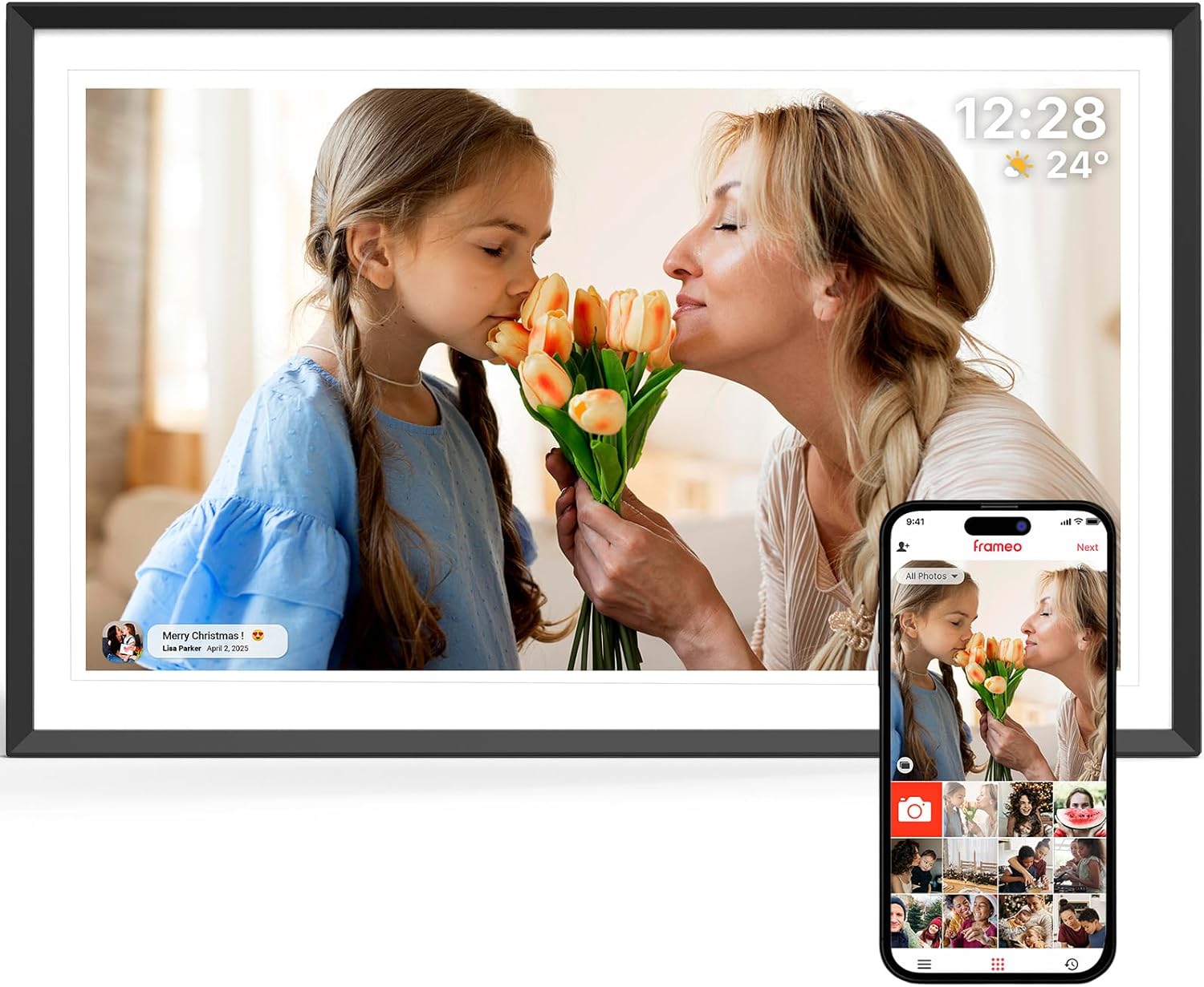 ApoloSign Digital Picture Frame 15.6 inch, WiFi Digital Photo Frame with 32GB Storage, 1920x1080 FHD IPS Touch Screen, Auto-Rotate, Easy Setup to Share Photos or Videos Instantly via Frameo App