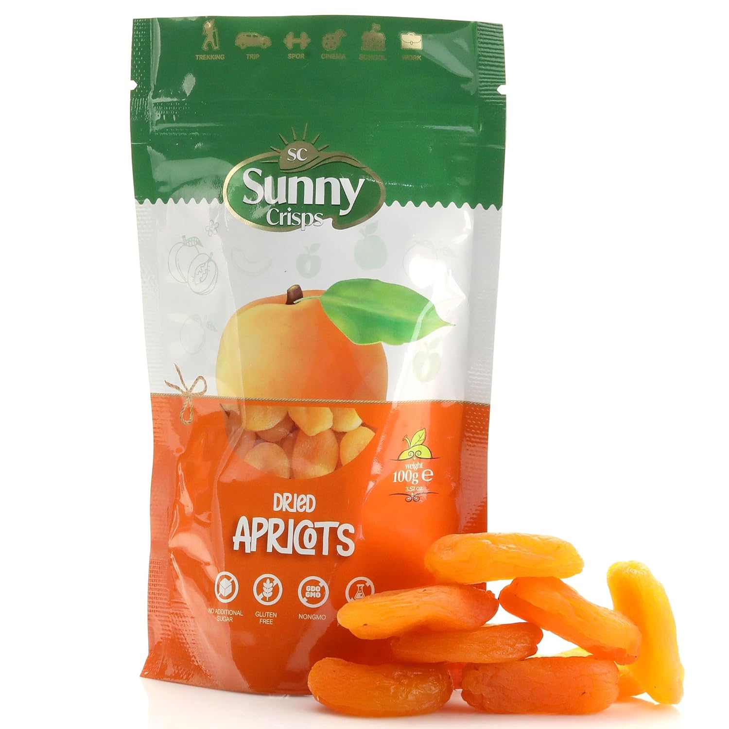 SUNNY CRISPS Dried Apricots 3.52 Oz - Dry Apricots No Sugar Added for Toddler Fruit Snacks - Turkish Apricots Dried Fruit - Consume Gluten Free & Chewable Dried Apricots Unsweetened for Healthy Sweets