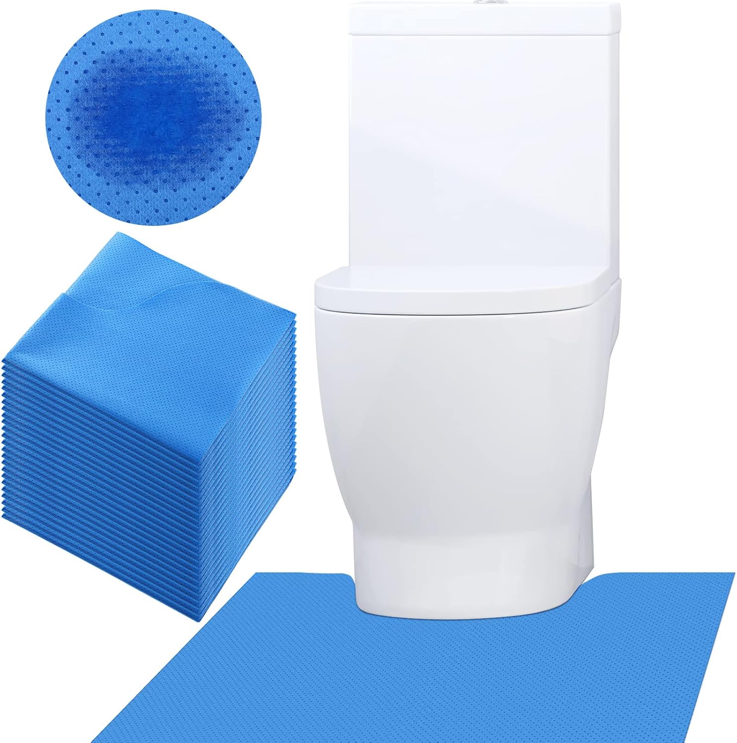 Peryiter 25 Pcs Disposable Toilet Commode Mat Deodorizing Mats Potty Training Floor Non Slip U Shaped Contour Incontinence Pads Rug for Kids Bathrooms (Absorbent Fabric)