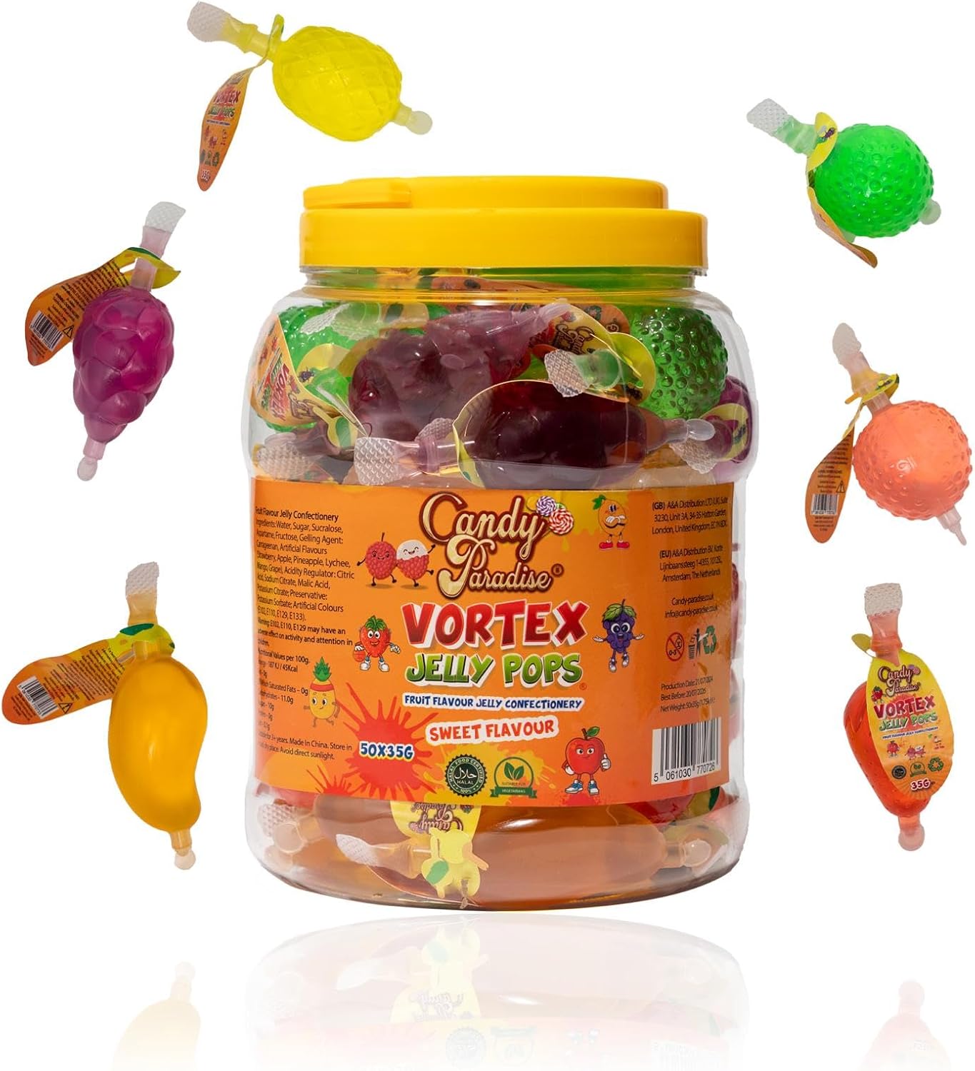 Candy Paradise Halal Vortex Jelly Pops - Jelly Fruits - TikTok Jelly - Fruity Pops 50x35g Jar