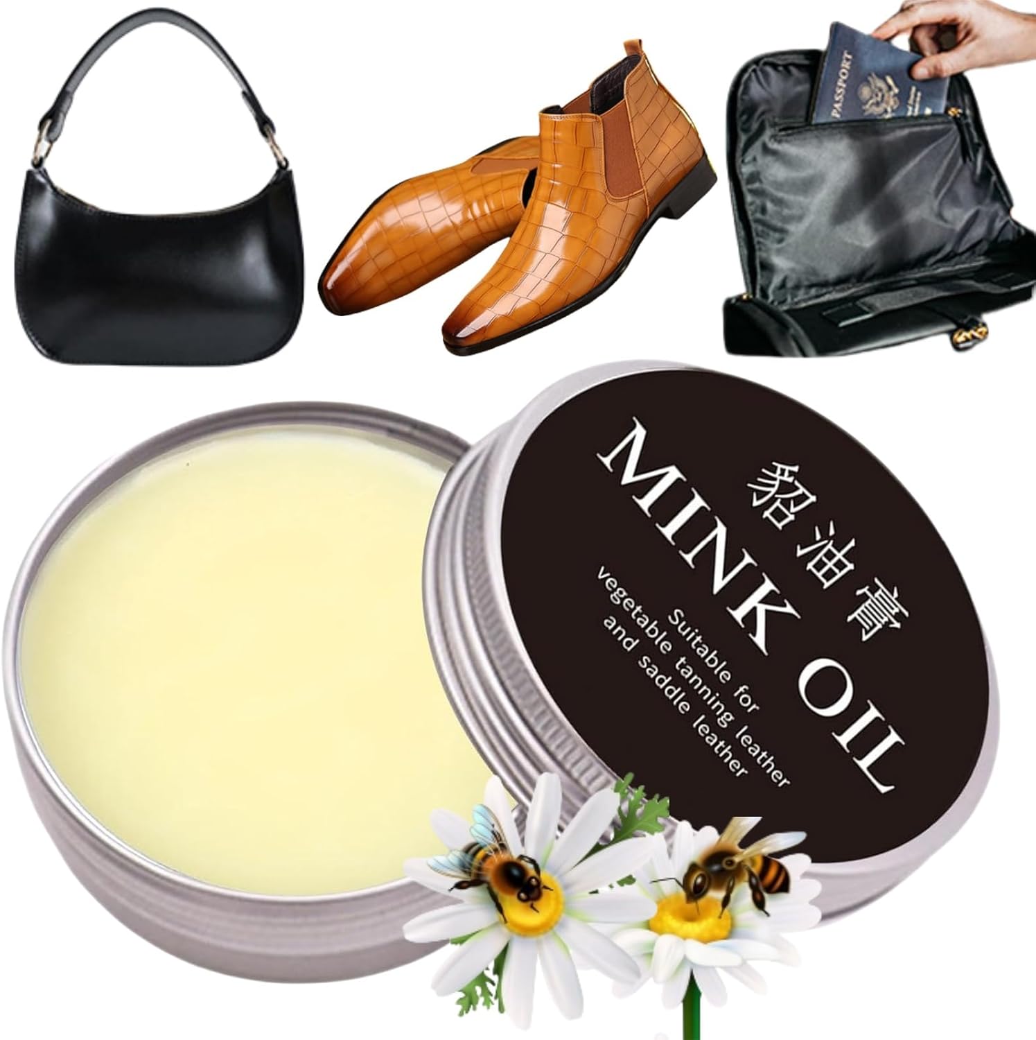 15g Natural Leather Recoloring Balm with Mink Oil,Leather Repair Kit,Leather Care Balm,Leather Restorer,Leather Conditioner and Cleaner,Mink Oil Leather Conditioning Cream for Bags,Shoes,Car,Furniture