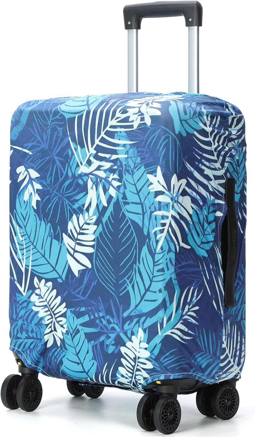 Lekesky Luggage Covers for Suitcase TSA Approved, Fits 22-24 Inch Elastic Washable Suit Case Protector with Back Zipper Pocket for Travel, (Rainforest, M)