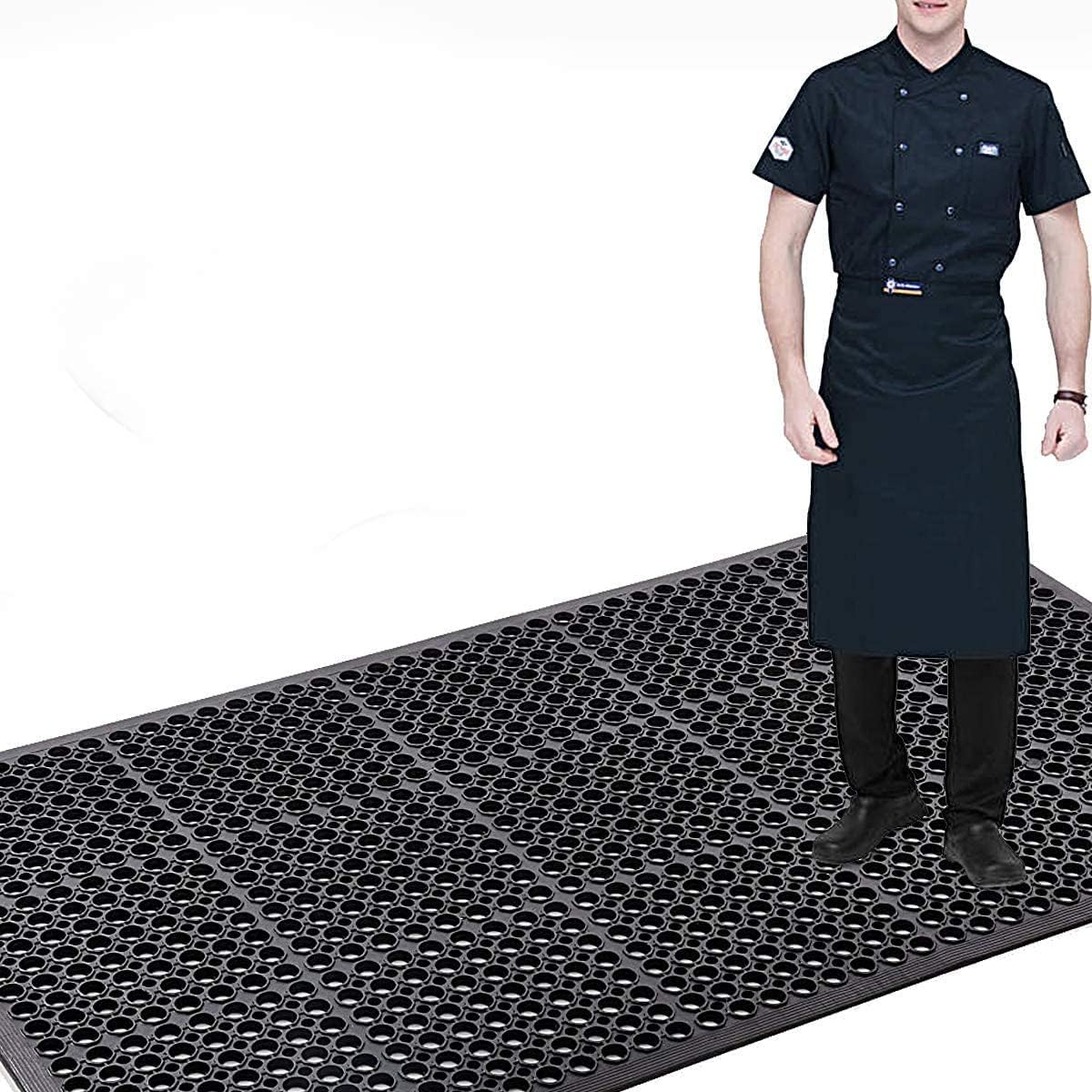 BWKJMY Commercial Rubber Floor Mat, 90 x 210cm Outdoor Entrance Mats, Anti-Fatigue Drainage Rubber Matting Heavy Duty Non-Slip Floor Mats for Industrial Kitchen Restaurant Bathroom Use