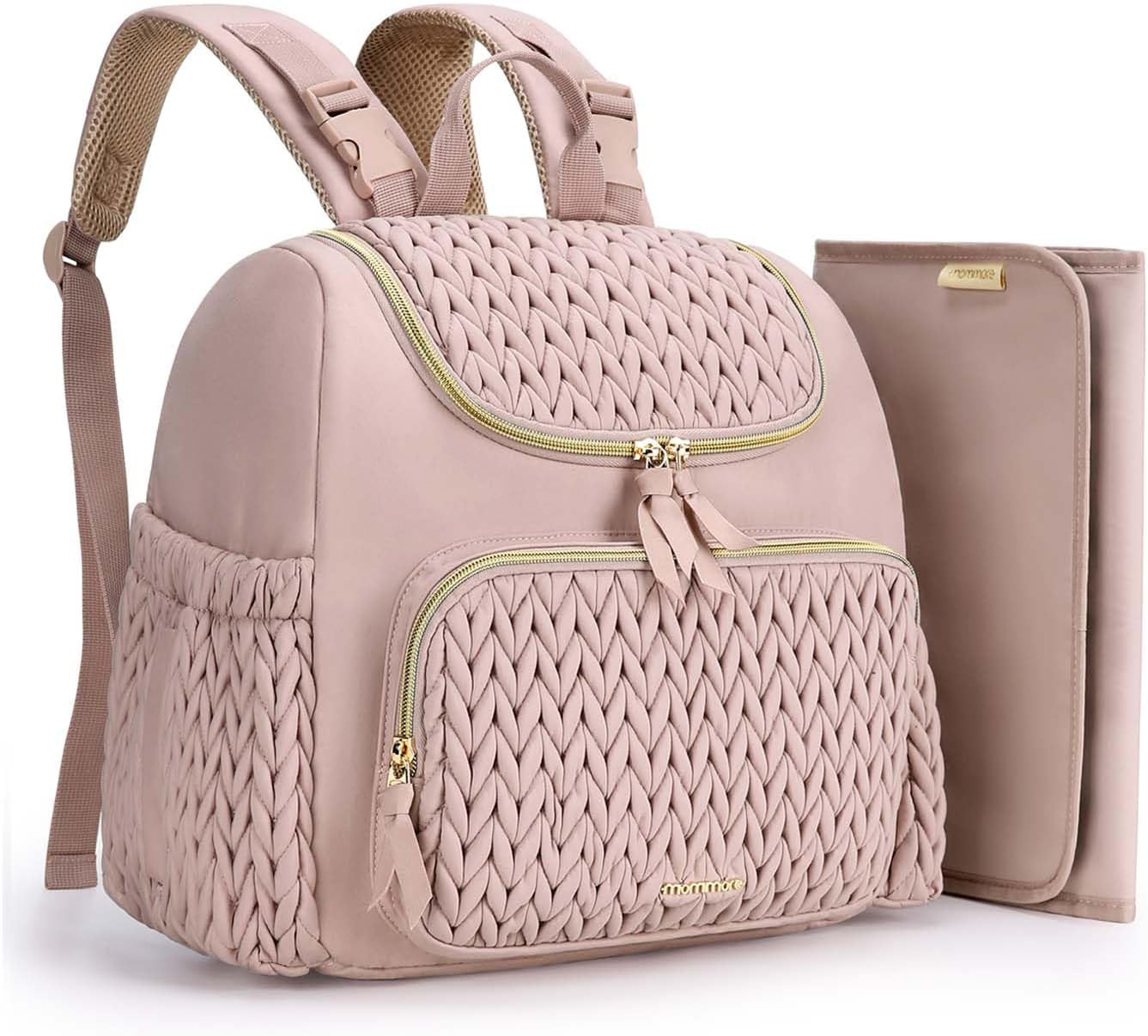 mommore Diaper Bag Small Diaper Backpack Stylish Toddler Baby Mini Maternity Bags Travel Backpacks with Insulated Pockets, Changing Pad, Stroller Straps
