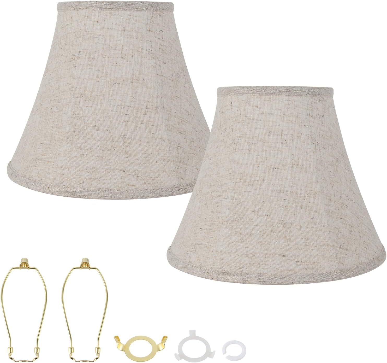 Octagonal Lampshade Set, 2-Piece, Oat-Colored Linen with Bamboo Joints, 6.7x13x10 Inches, E14/E26 Base Compatible (Oatmeal)