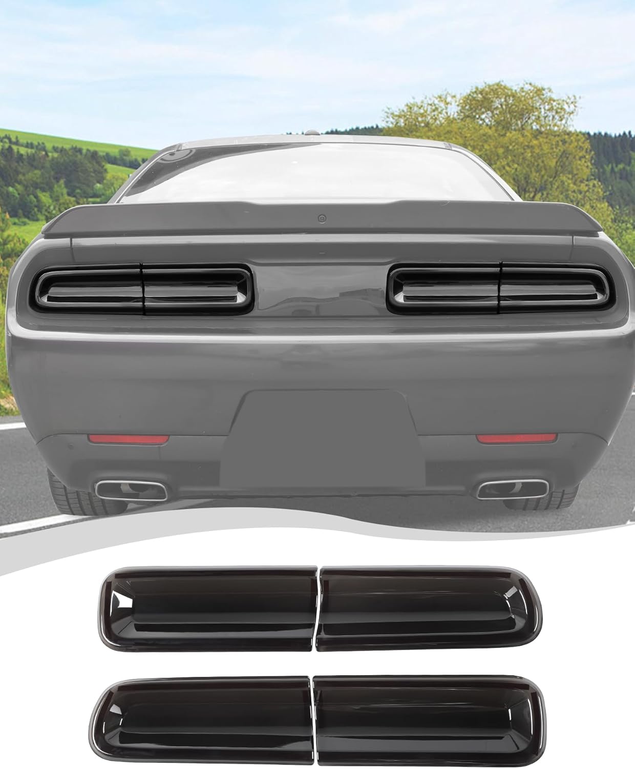 Hoolcar Tail Light Lamp Cover Guard Trim Bezel Frame Decor Exterior Accessories for Dodge Challenger 2015-2025, Smoked Black, 2PCs