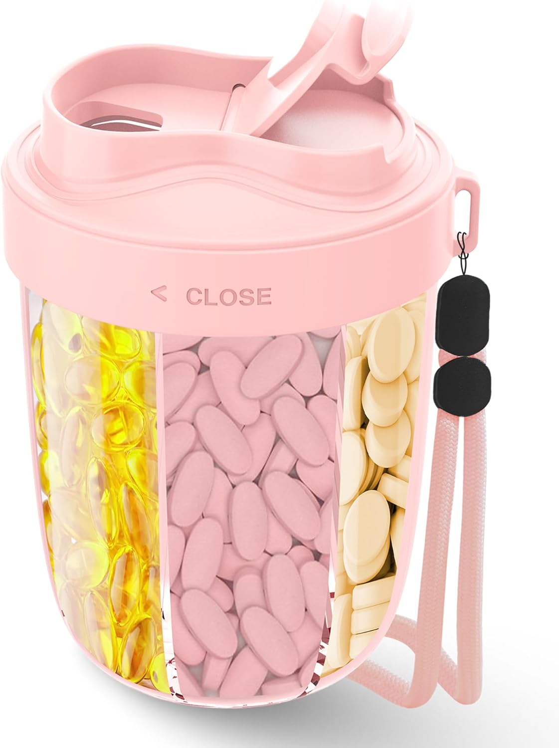 Large Pill Organizer,Supplement Organizer for 7 Different Vitamins,Pill Dispenser with Anti-Mixing Design,Easy to Retrieve Meds,Includes 20 Pcs Labels,BPA-Free Travel Pill Organizer(Pink)
