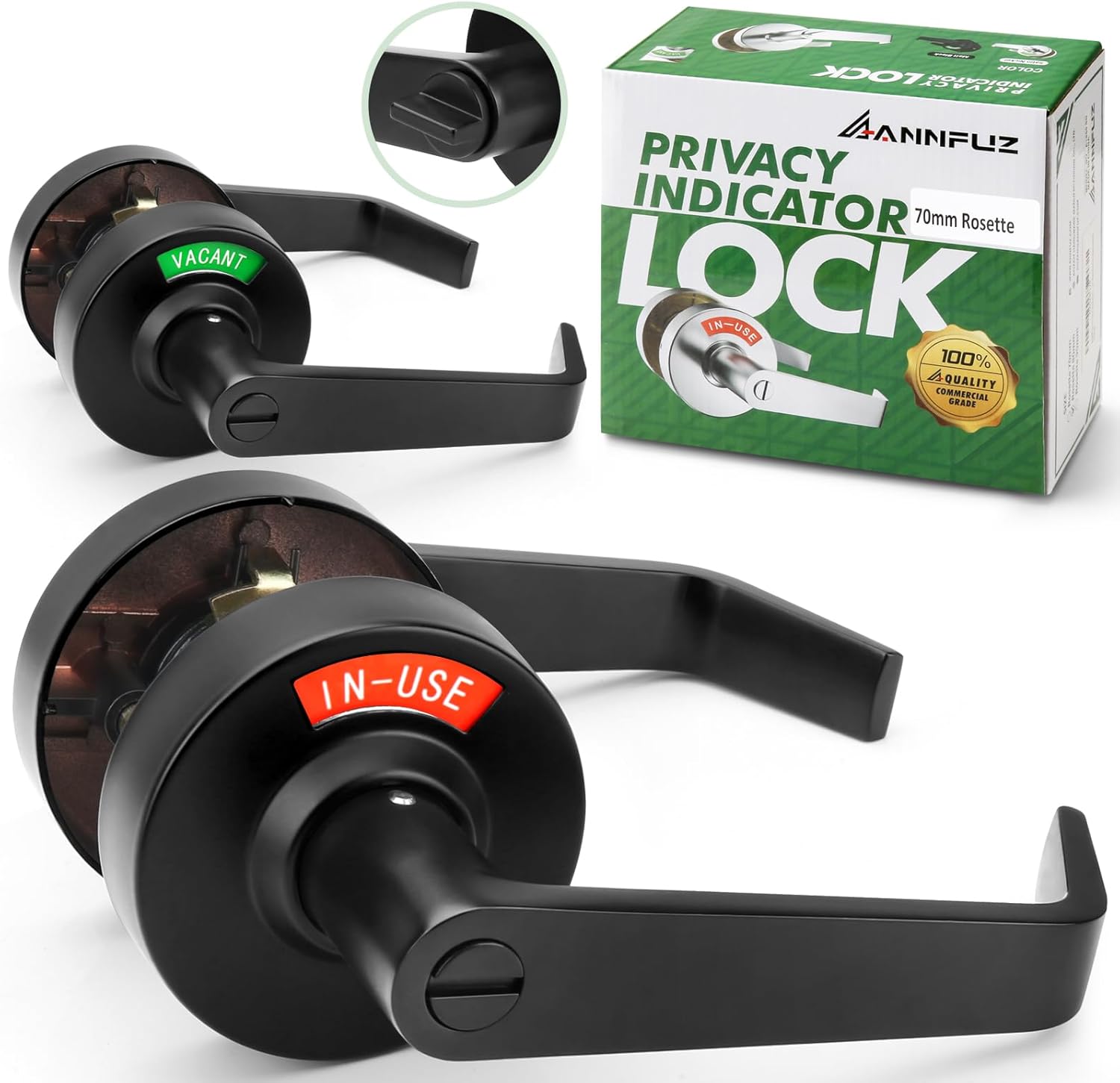 ANNFUZ Privacy Indicator Lever Lock with in-Used Or Vacant Sign, Commercial Bathroom Handle Door Lock, for Men/Woman Restrooms, ANSI Grade 2, Perfect for Public Washrooms (Matte Black)