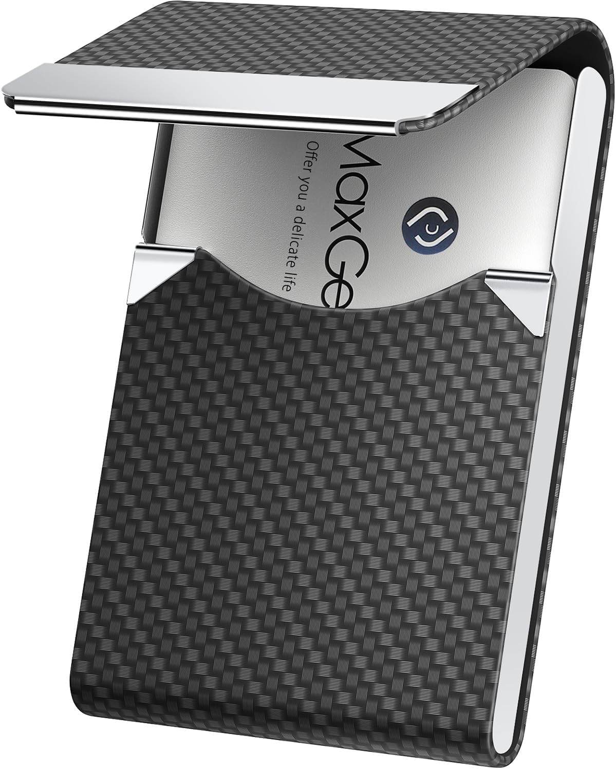 MaxGear Business Card Holder, PU Leather Business Card Case, Black Carbon