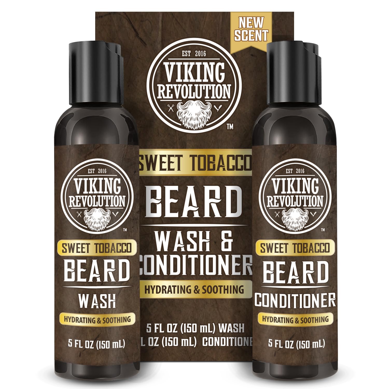 Viking Revolution Beard Wash and Beard Conditioner for Men with Argan Oil and Jojoba Oil - Beard Softener and Strengthener Beard Care Beard Shampoo and Conditioner with Beard Oil (5oz, Sweet Tobacco)