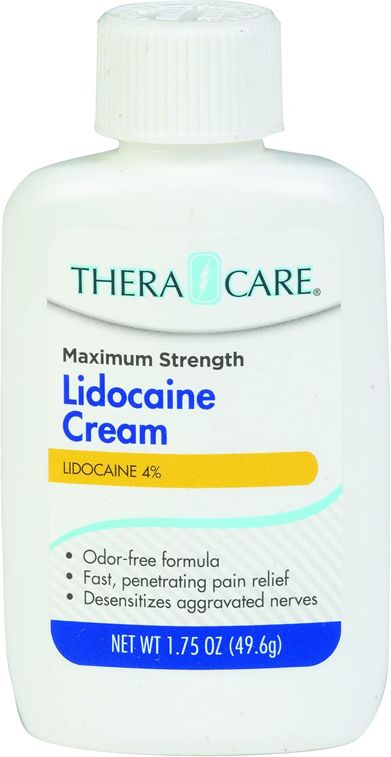 Thera Care Maximum Strength OTC Lidocaine Cream | Numbs Away Pain | Long-Lasting Relief | Non-Greasy | 1.75 Oz