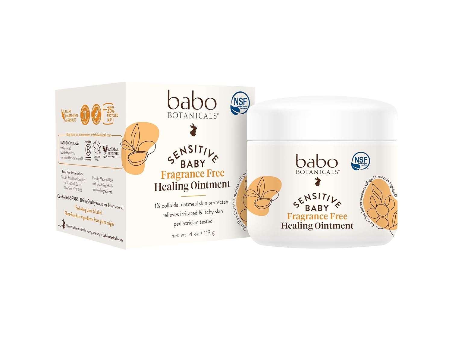 Babo Botanicals Sensitive Baby Fragrance-Free All Natural Healing Ointment - 99% Organic & 1% Colloidal Oat - Steroid-Free - NSF Certified - for Eczema, Irritated/Itchy Skin - Face, Body, Diaper Area