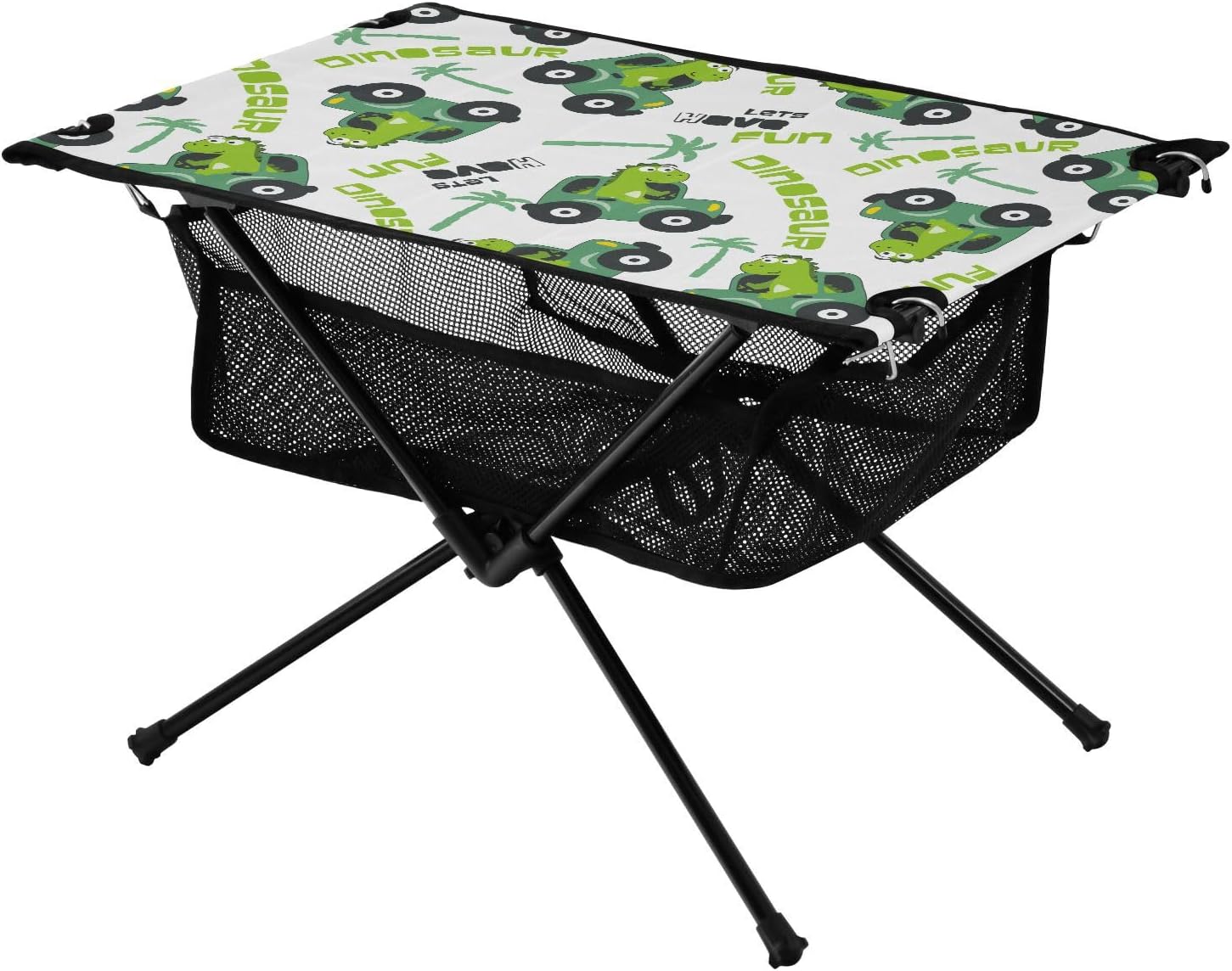 FRODOTGV Foldable Outdoor Table Cute Dinosaur Driving Car Coconaut Tree Rectangle Portable Traveling Table with Carry Bag for Hiking Picnic Vacation