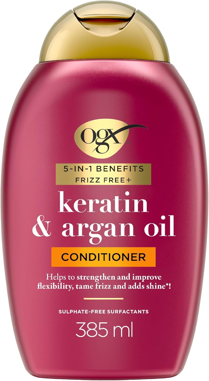 OGX Keratin and Argan Oil Anti-Frizz 5-in-1 Benefits Conditioner, Sulphate Free Surfactants, 385ml