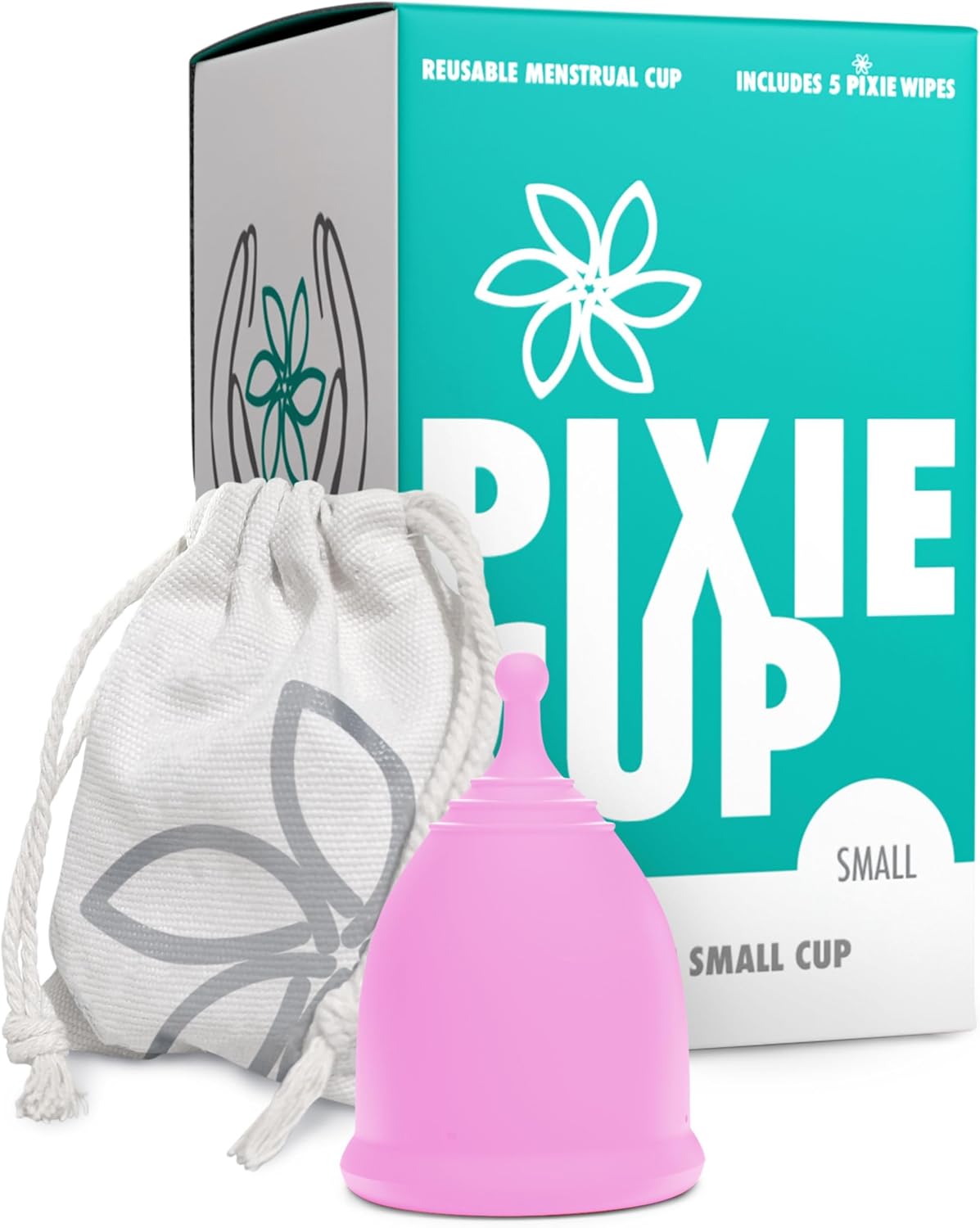 Pixie Menstrual Cup - No Metals or Toxins - 100% Medical-Grade Silicone - Ranked 1 for The Most Soft Reusable Period Cup - Wear 12 Hours - Tampon Alternative - Buy One We Give One (Small)