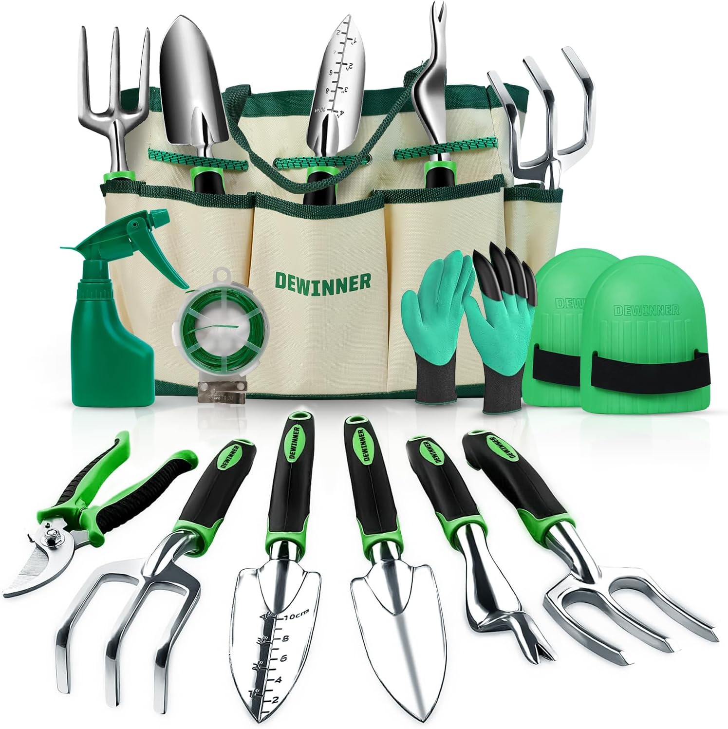 DEWINNER 11 PCS Garden Tools Set, Gardening Sets with Tool Bag, Heavy Duty Garden Hand Tools and Equipment, Stainless Steel Gardening Gifts for Women men