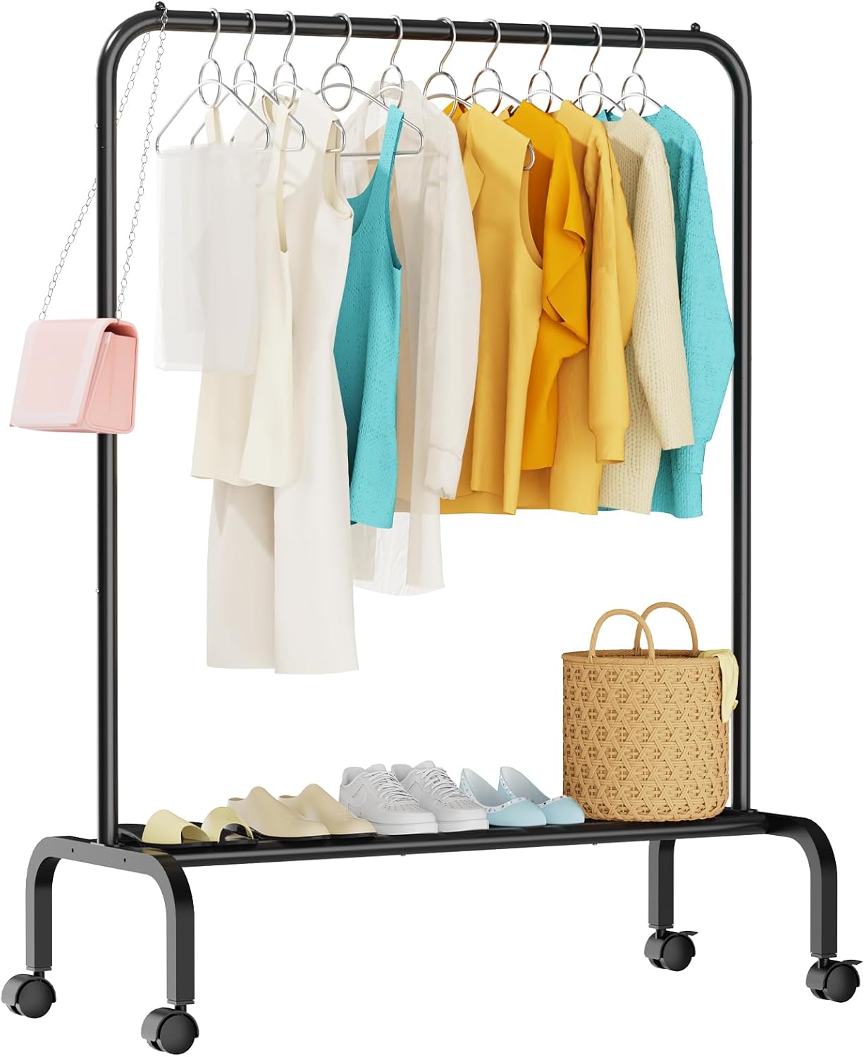 Rolling Clothing Racks for Hanging Clothes, Garment Rack for Clothes to Hang, Metal Portable Wardrobe Rack for Coats, Jackets, Shirts, Dress,Black