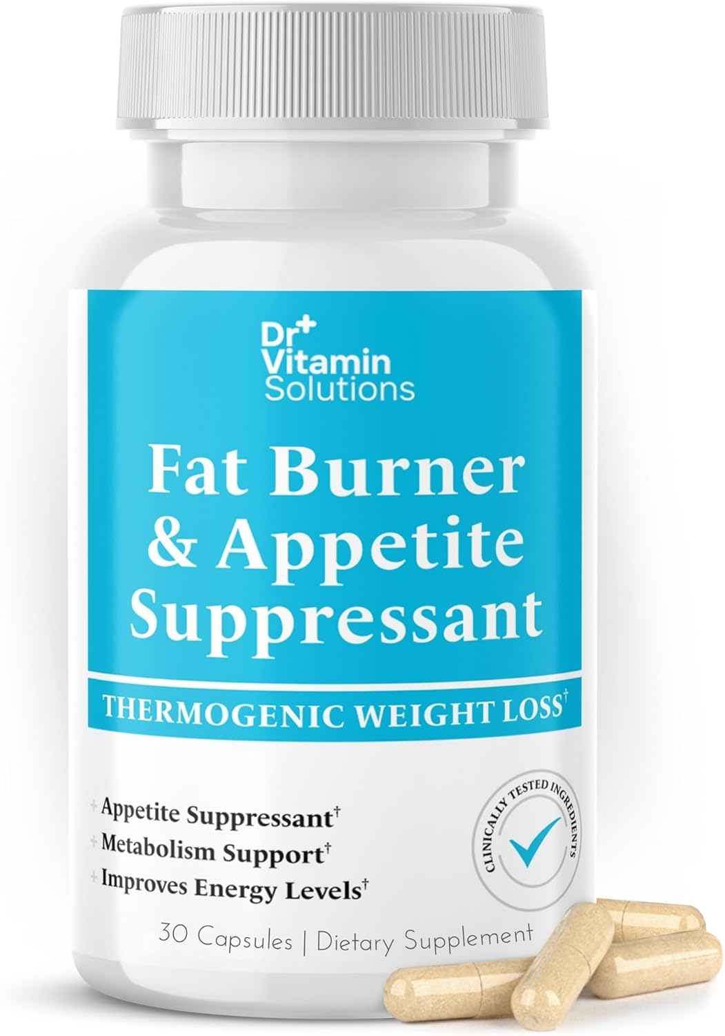 DR VITAMIN SOLUTIONS Fat Burner for Women & Men - Appetite Suppressant for Weight Loss - Pills w/Metabolism Booster Thermogenic Weight Loss Supplement - Chromium, Caffeine & Green Tea - 30 Ct.