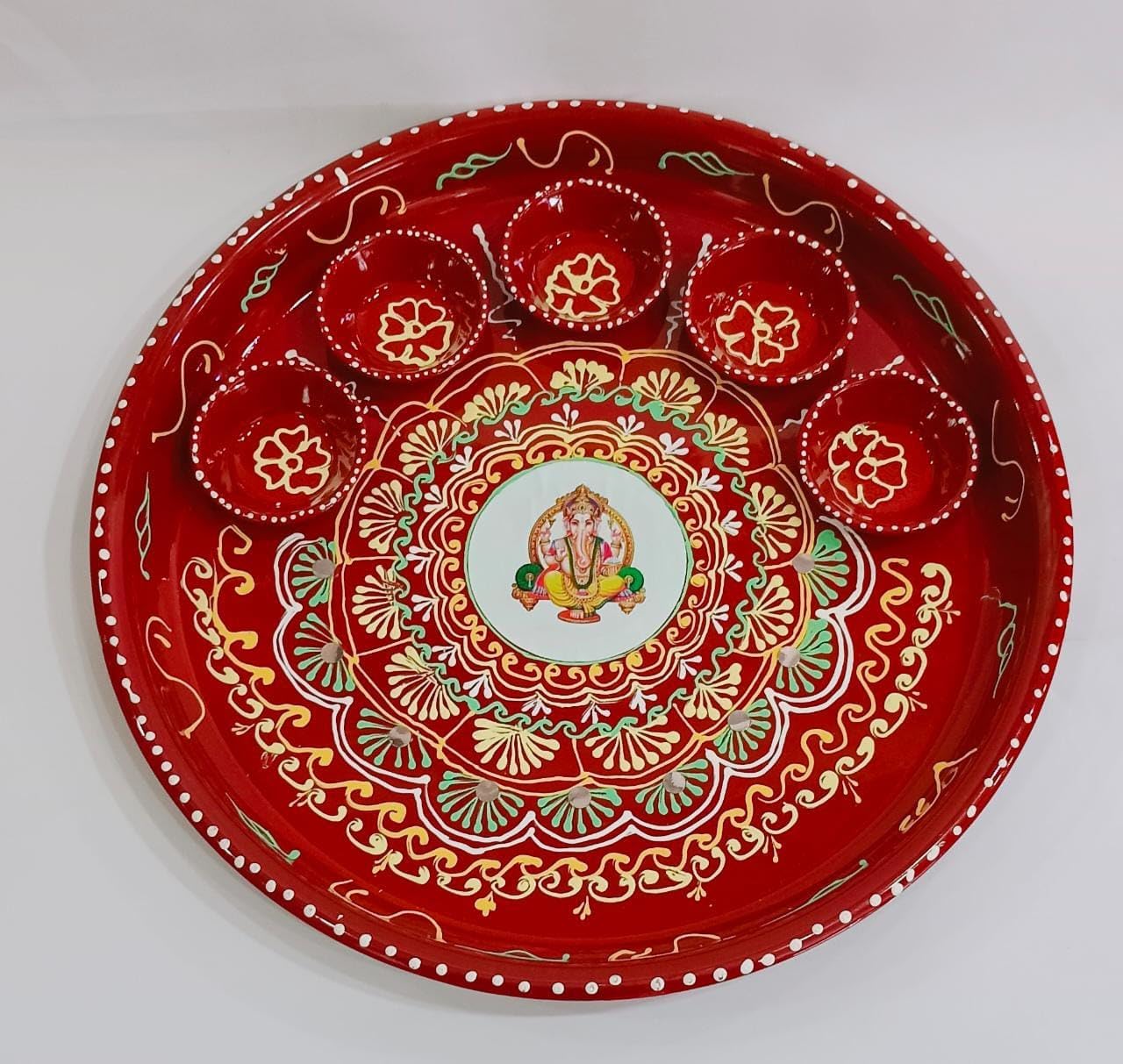 Pound Veg Pooja Thali Plate Decorative Steel Puja Thali with Diya for Aarti Pooja Rituals Festival Wedding Decorations & New Year Gifting(Size- 12")