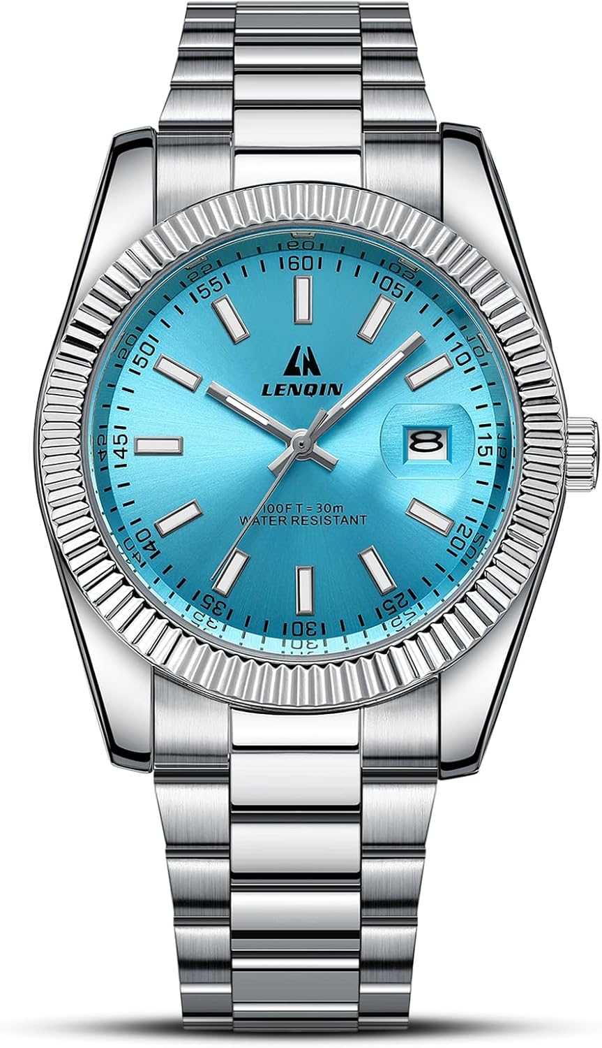 LN LENQIN Mens Watches Watches Men Stainless Steel Analog Quartz Watch Waterproof Men's Wristwatches Business Date Watch