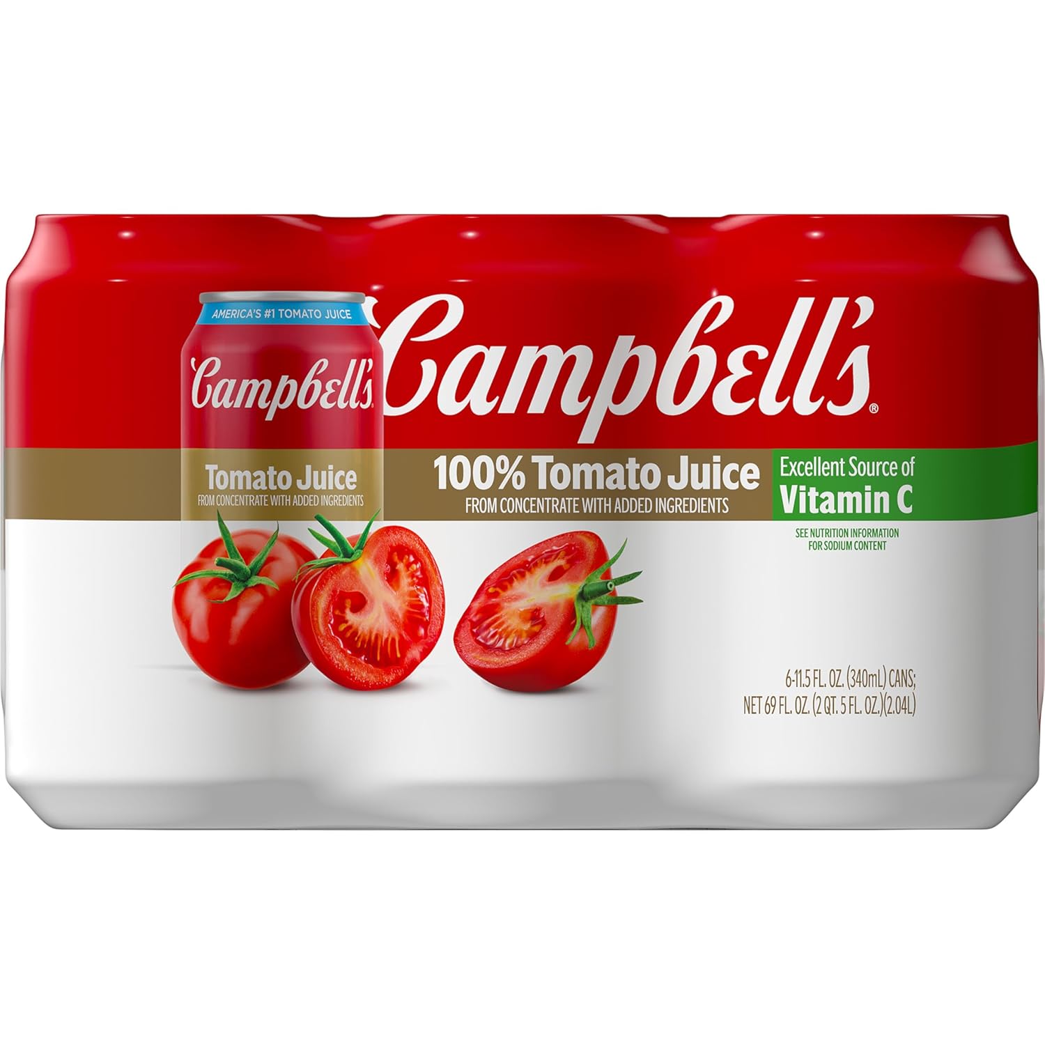 Campbell's 100% Tomato Juice, 11.5 fl oz Can (6 Pack)