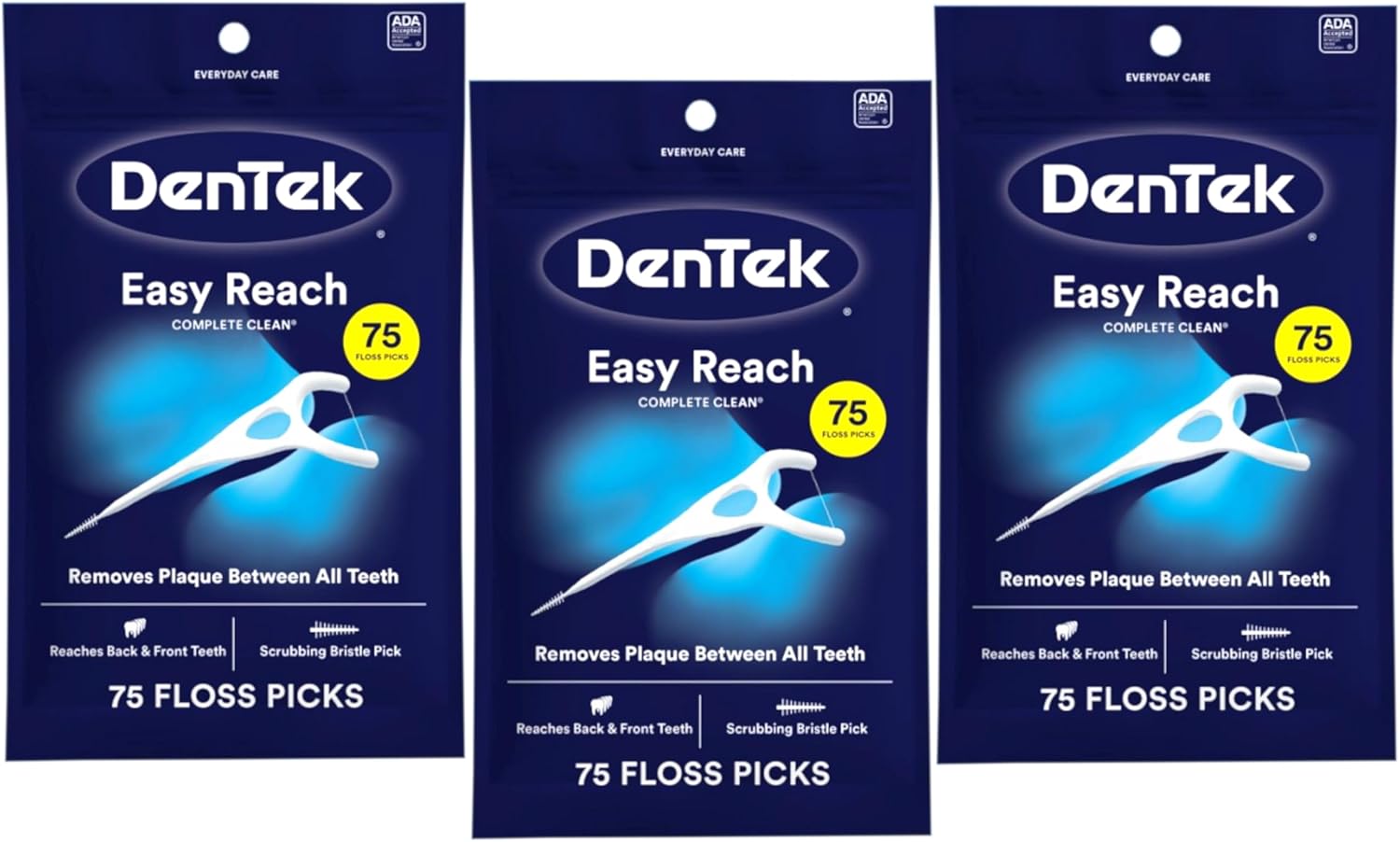 DenTek, Complete Clean Floss Picks 75 Floss Picks Pack of 3, 225 Count