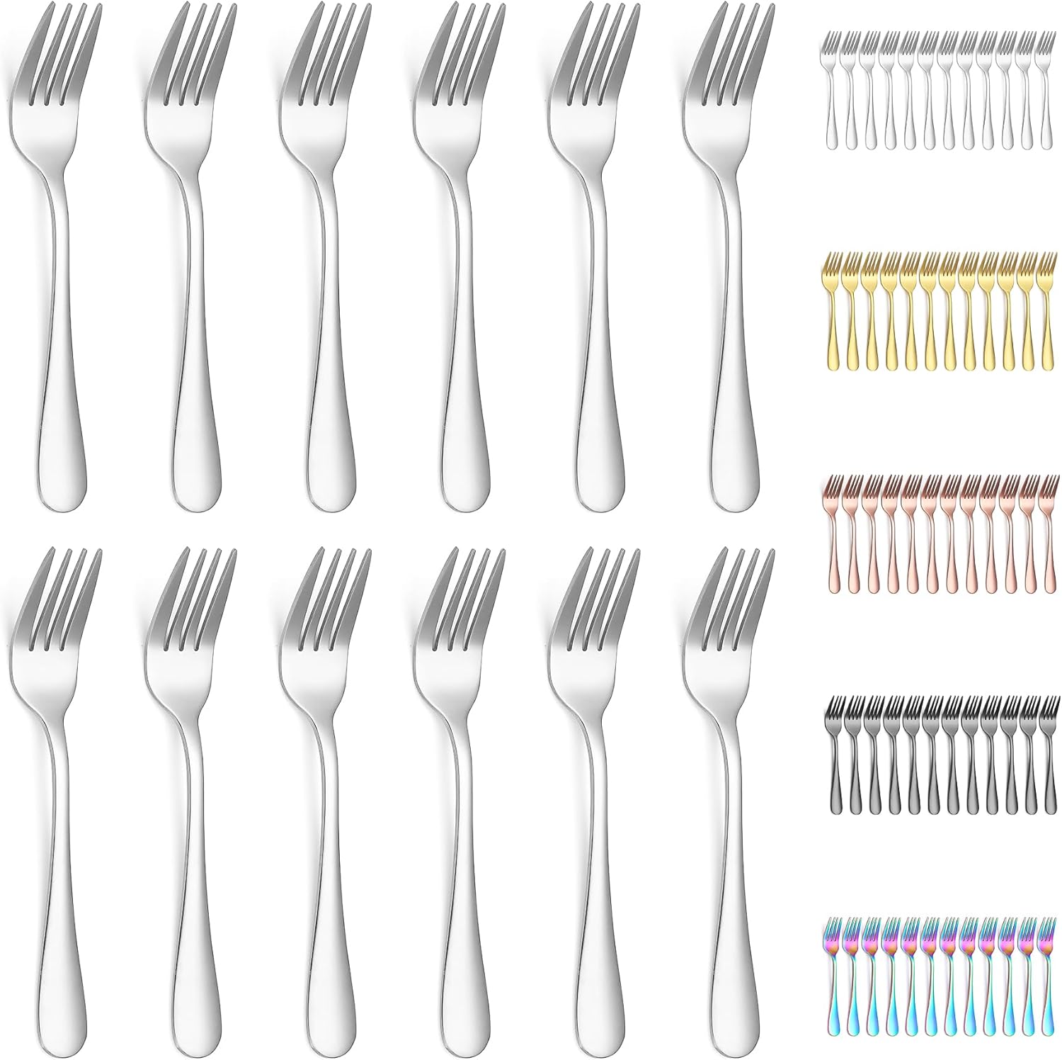 Evanda Dessert Forks Set of 12 Pack, 5.62" Stainless Steel Pastry Fork, Appetizer Fork for Fruit, Cake, Cheese, Party Trips, Cafes, Restaurants, Easy To Clean, Dishwasher Safe