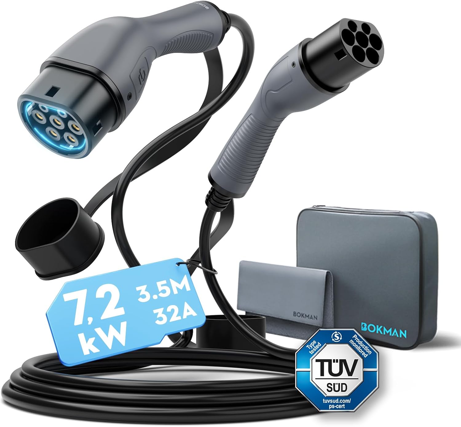 bokman Type 2 EV Charging Cable 7.2KW 3.5 Meters