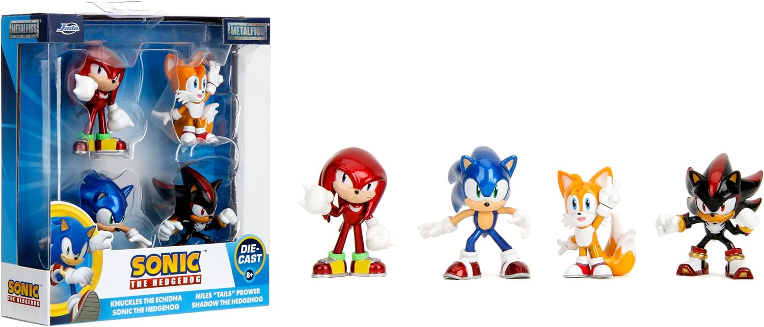 Jada Metalfigs Sonic The Hedgehog 4-Pack, Sonic, Tails, Knuckles, Shadow, 2.5” Die-Cast Figures - Wave 1, Ages 8+