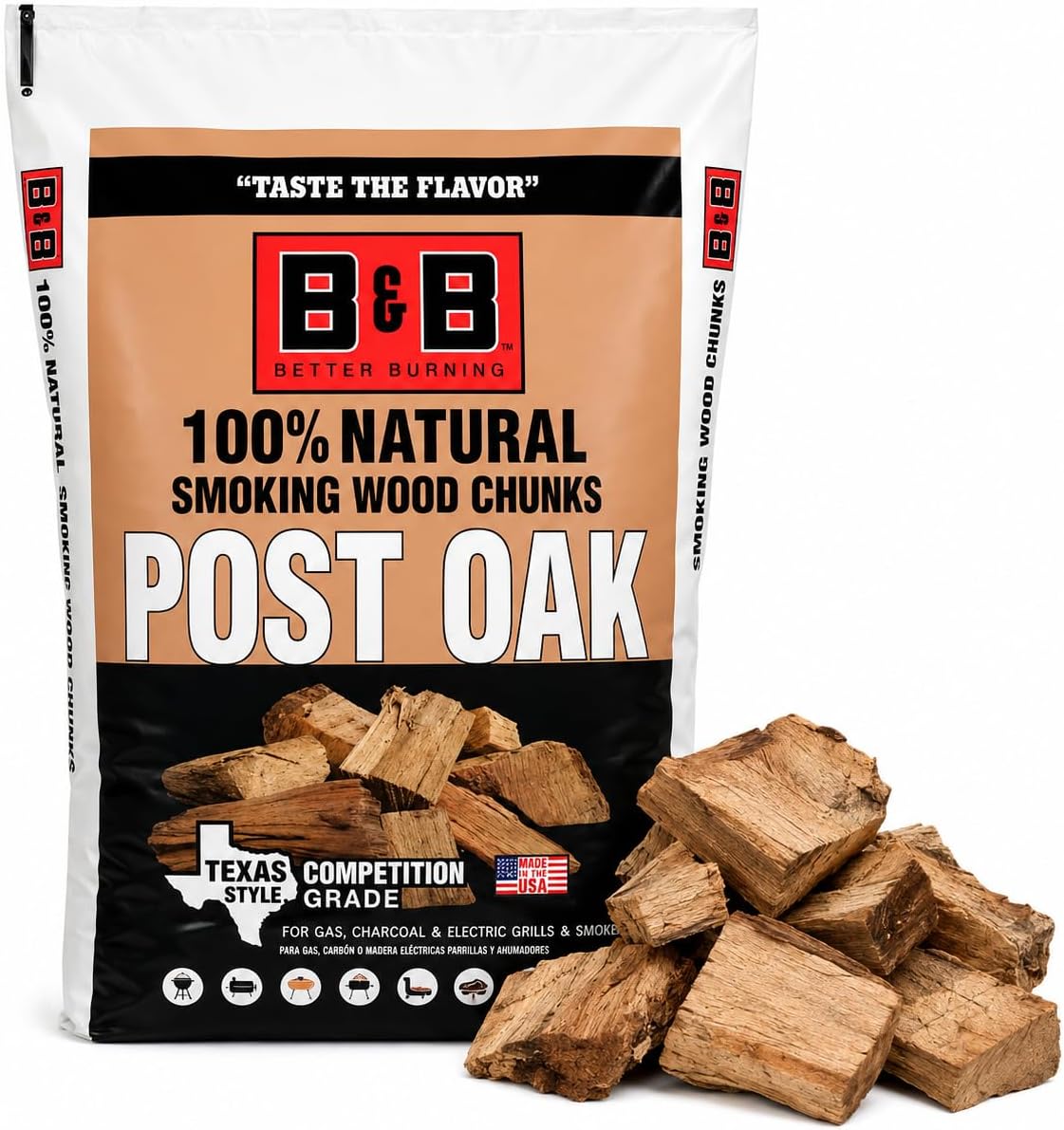 B&B Charcoal Post Oak Wood Smoking Chunks for Grilling & BBQ – 549 Cubic Inches – Natural Hardwood Smoke Flavor for Smokers, Charcoal Grills and Outdoor Cooking