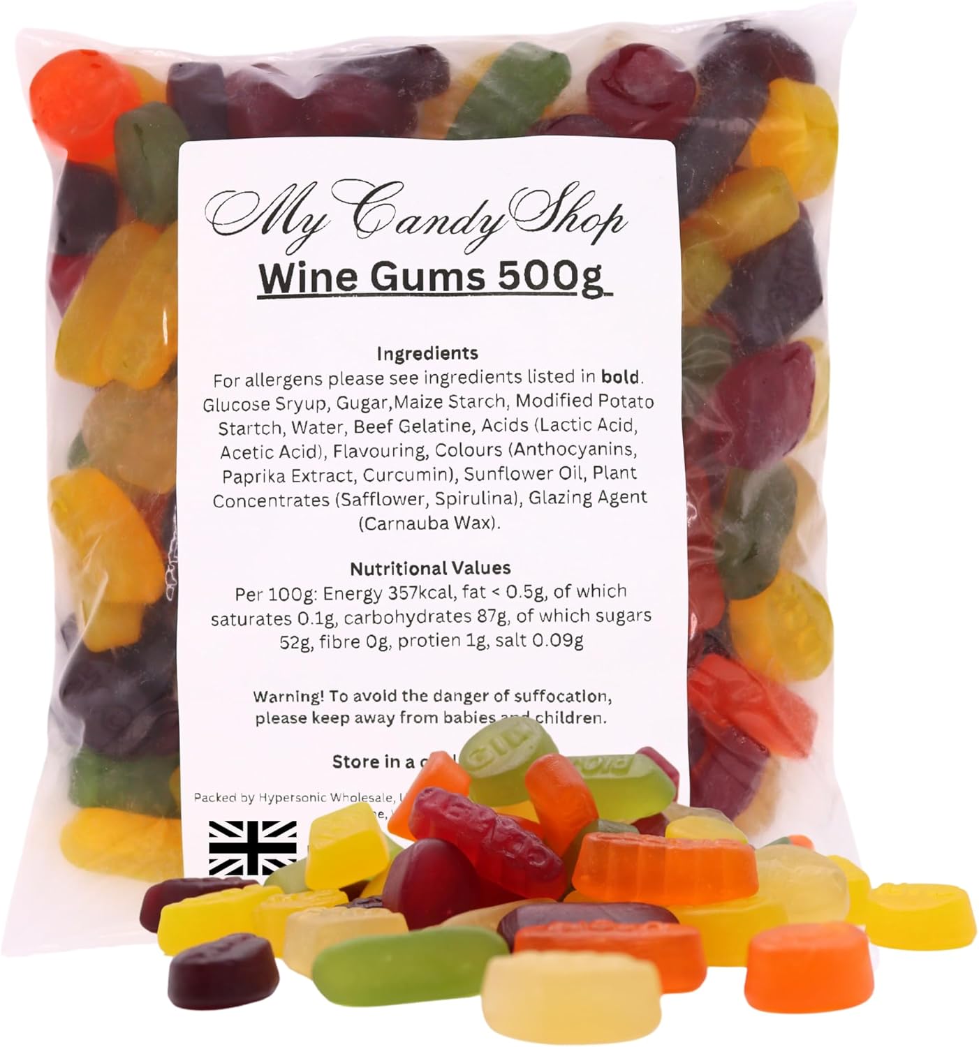 MyCandyShop Wine Gums 500g - Traditional British Retro Sweets Classic Chewy Fruit Flavoured bulk sweets - Good for Wine Gums Gift Set - Made in UK