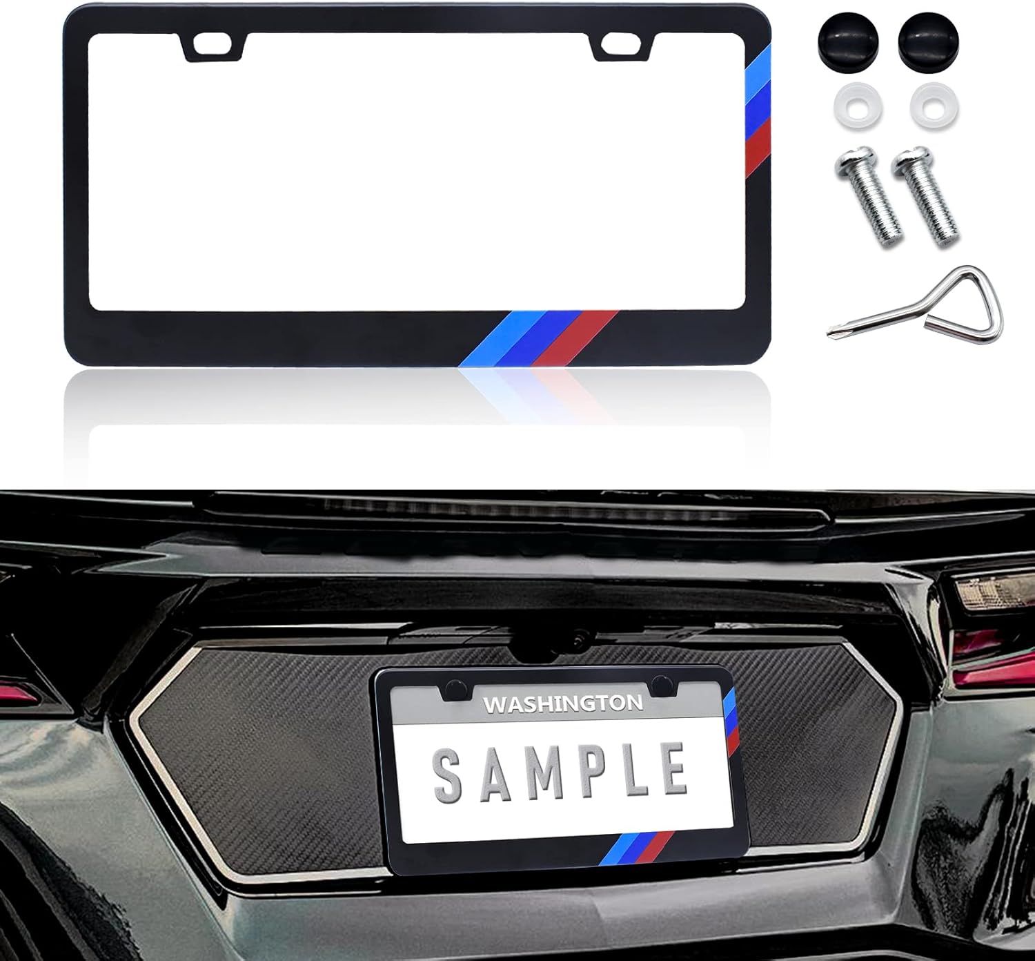 Matte License Plate Frames for BMW Aluminum Alloy 3 Color License Plate Cover Holder fits for All BMW License Plates Sports Logo Universal License Plate Covers Accessories for Front and Rear Car Tags