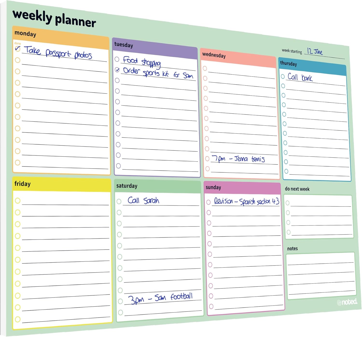 Weekly To Do Planner Pad with daily planning sections. A4 size, 52 sheets, 100gsm paper