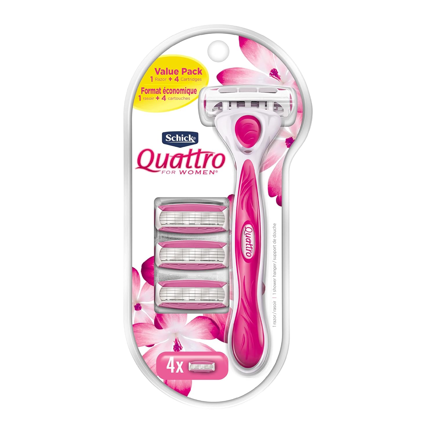 Schick Quattro Womens Value Pack with 1 Razor and 4 Razor Blade Refills