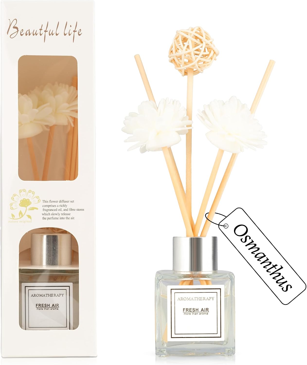 Reed Diffuser Set, 1.7 fl oz Scent Diffuser with Sticks, Osmanthus Scent