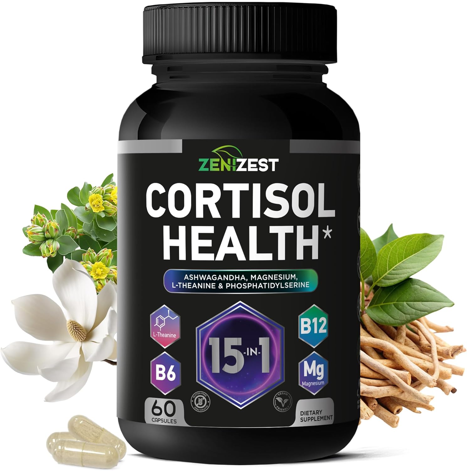 Cortisol Detox Supplement for Women Men - Control & Lower High Cortisol Level - Adrenal Health Balance Cleanse Sleep Stress Support - Magnesium Ashwagandha L-Theanine Cortisol Blocker Reducer