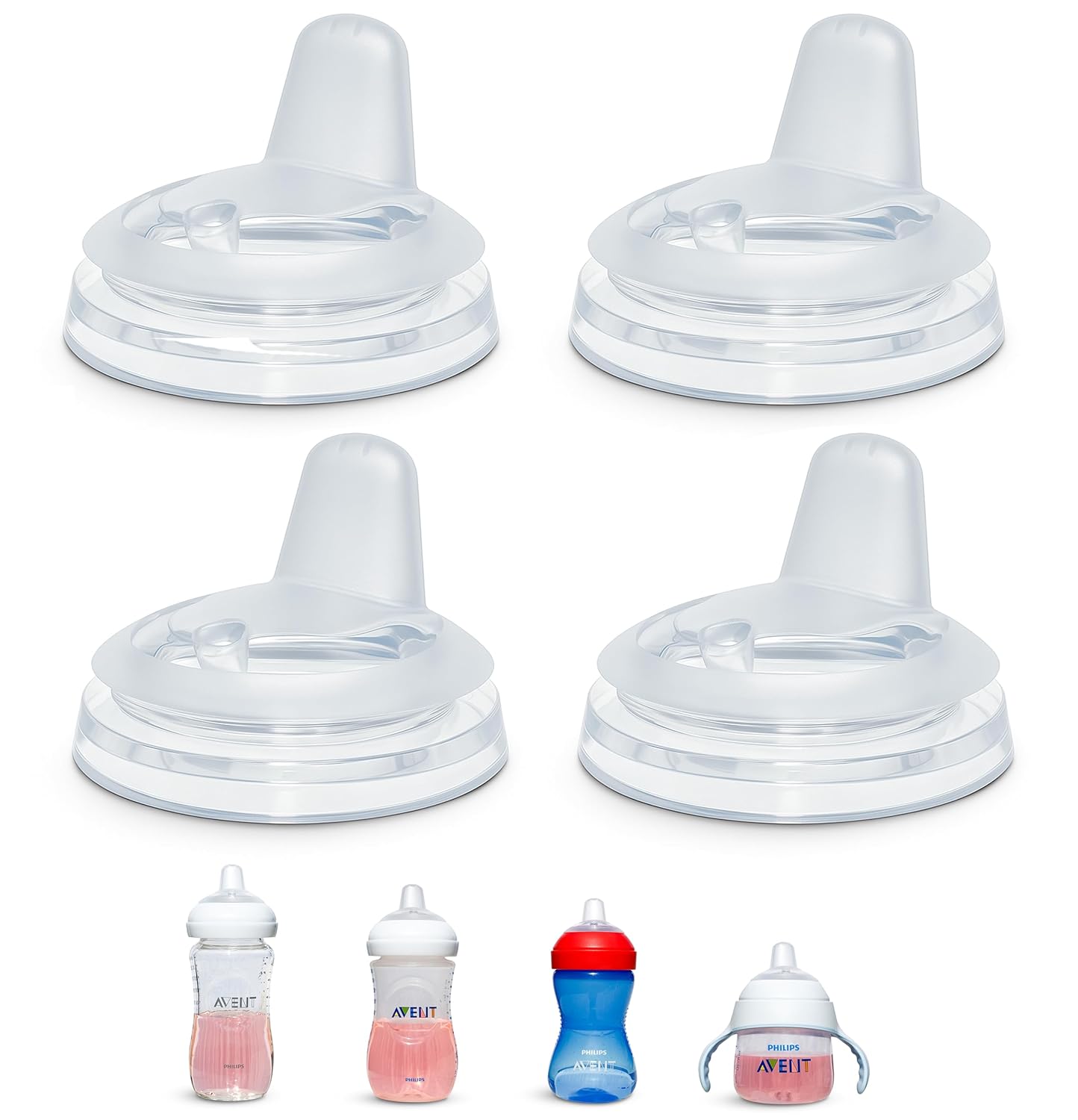 Sippy Spout Nipples for Philips Avent Natural Baby Bottles, My Grippy Spout Sippy Cup and Natural Trainer Sippy Cup, 4-Count, Soft Spout, Food Grade Silicone, BPA-Free, Convert to Sippy Cup, 4+ months