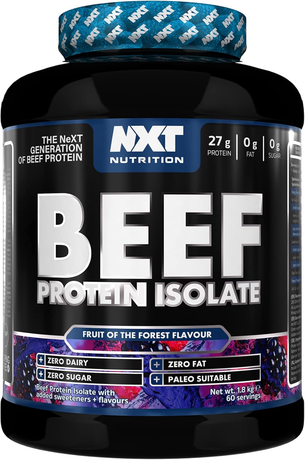 NXT Nutrition Beef Protein Isolate Powder - Protein Powder High in Natural Amino Acids - Paleo, Keto Friendly - Dairy and Gluten Free - Muscle Recovery | 1.8kg Fruits of The Forest