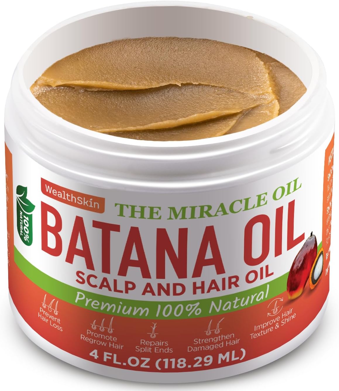 Batana Oil for Hair Growth – 100% Pure Oil from Honduras, Repairs Damage & Reduces Hair Loss, Use as Hair Mask or Scalp Treatment, 4 oz (118 ml)