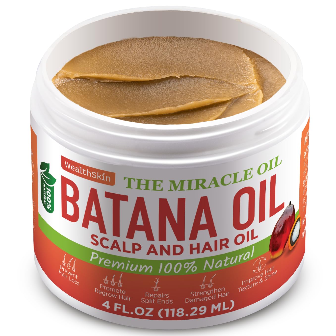 Batana Oil for Hair Growth: 100% Pure & Organic, Green, Unscented Oil, Repairs Damaged Hair, Reduces Hair Loss, 4oz (118ml), Unisex Adult