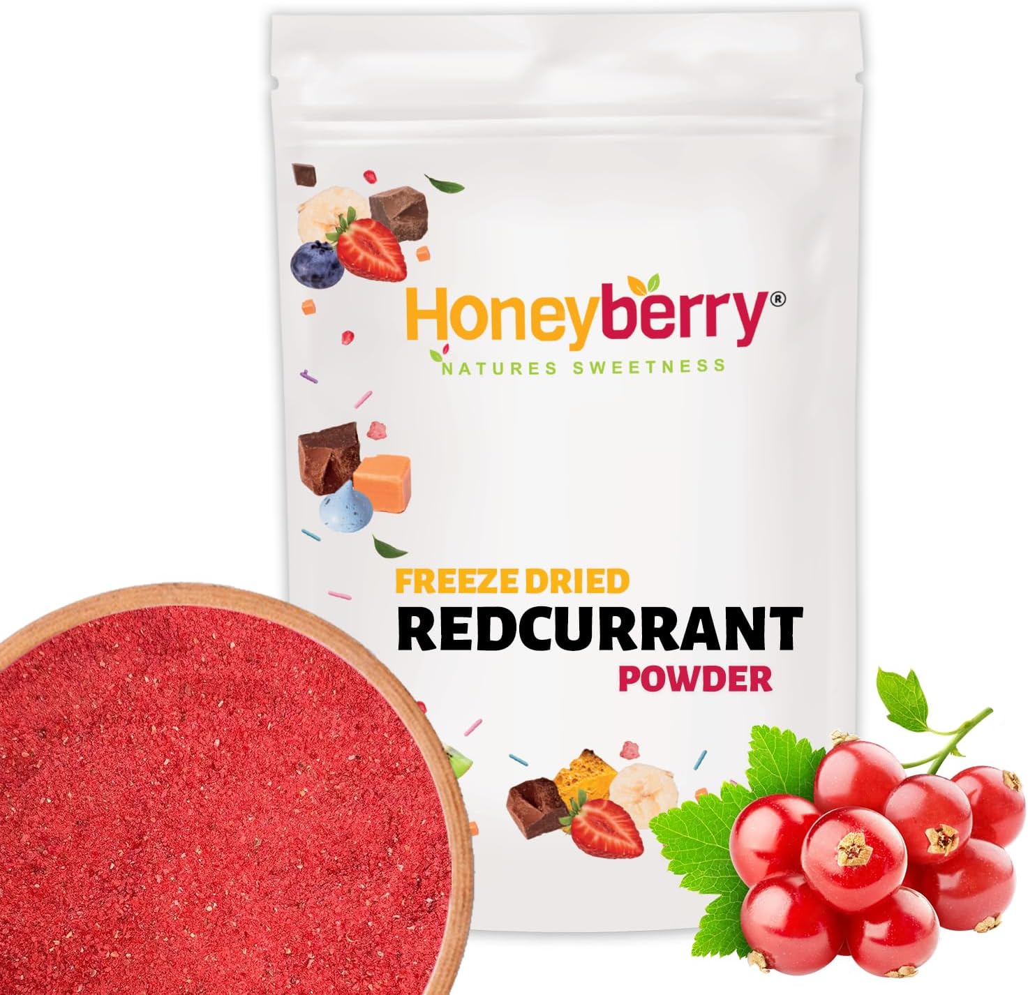 Freeze Dried Redcurrant Powder 100g - Natural and Pure Redcurrant Fruit Milled to Powder - Superfood Powder for Baking, Cake Decorations, Smoothies, Cocktails - Dehydrated Freeze Dried Fruit Powder
