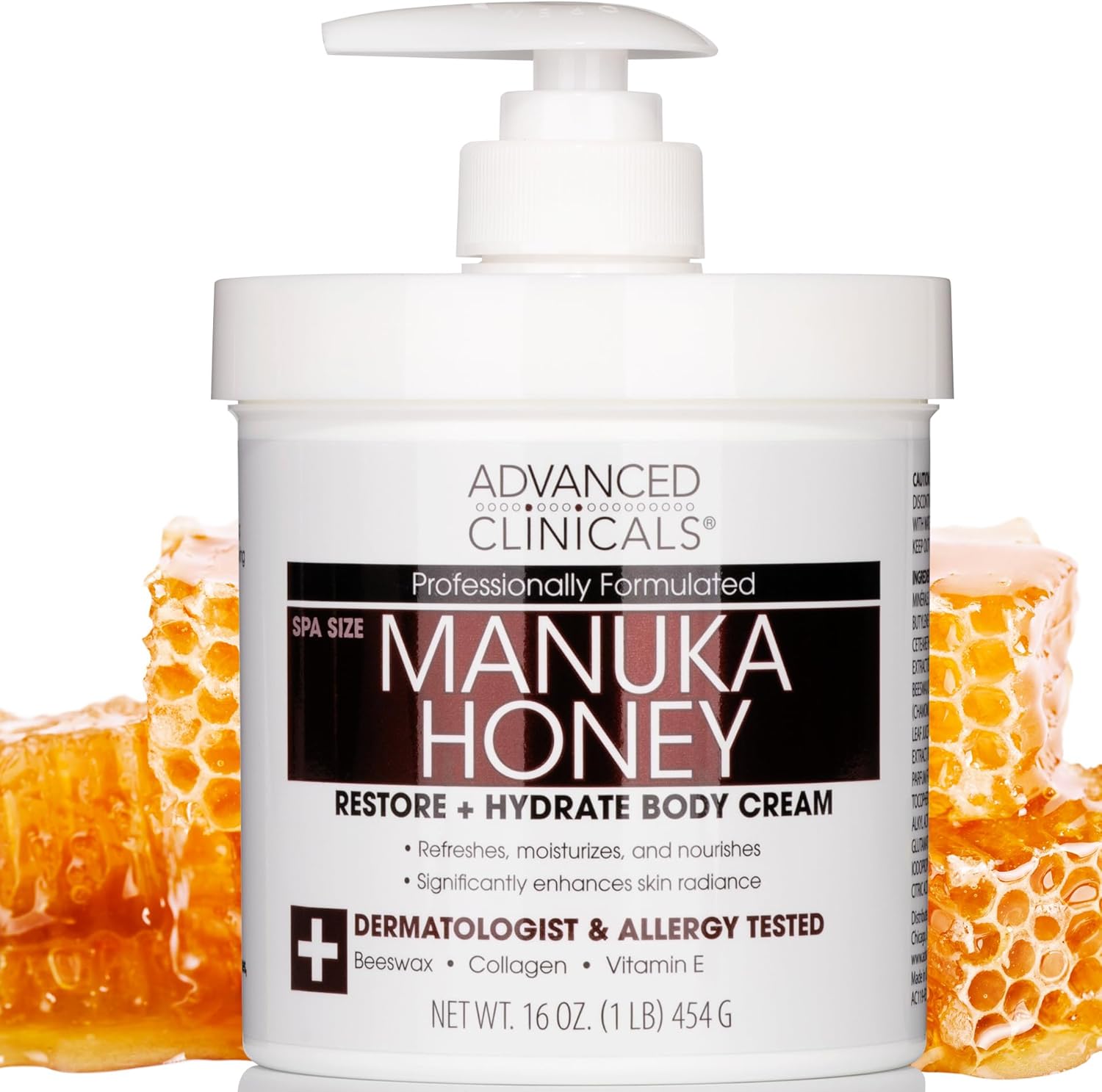 Advanced Clinicals Manuka Honey Cream Face Moisturizer & Body Butter Lotion For Dry Skin | Firming, Hydrating Miracle Balm Skin Care Moisturizing Lotion For Women Wrinkles & Sun Damaged Skin 454 gram