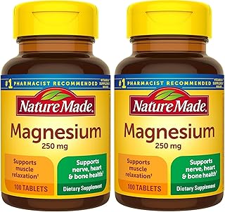 Nature Made Magnesium Oxide 250 mg, Dietary Supplement for Muscle, Heart, Bone and Nerve Health Support, 100 Tablets, 100 Day Supply (Pack of 2)
