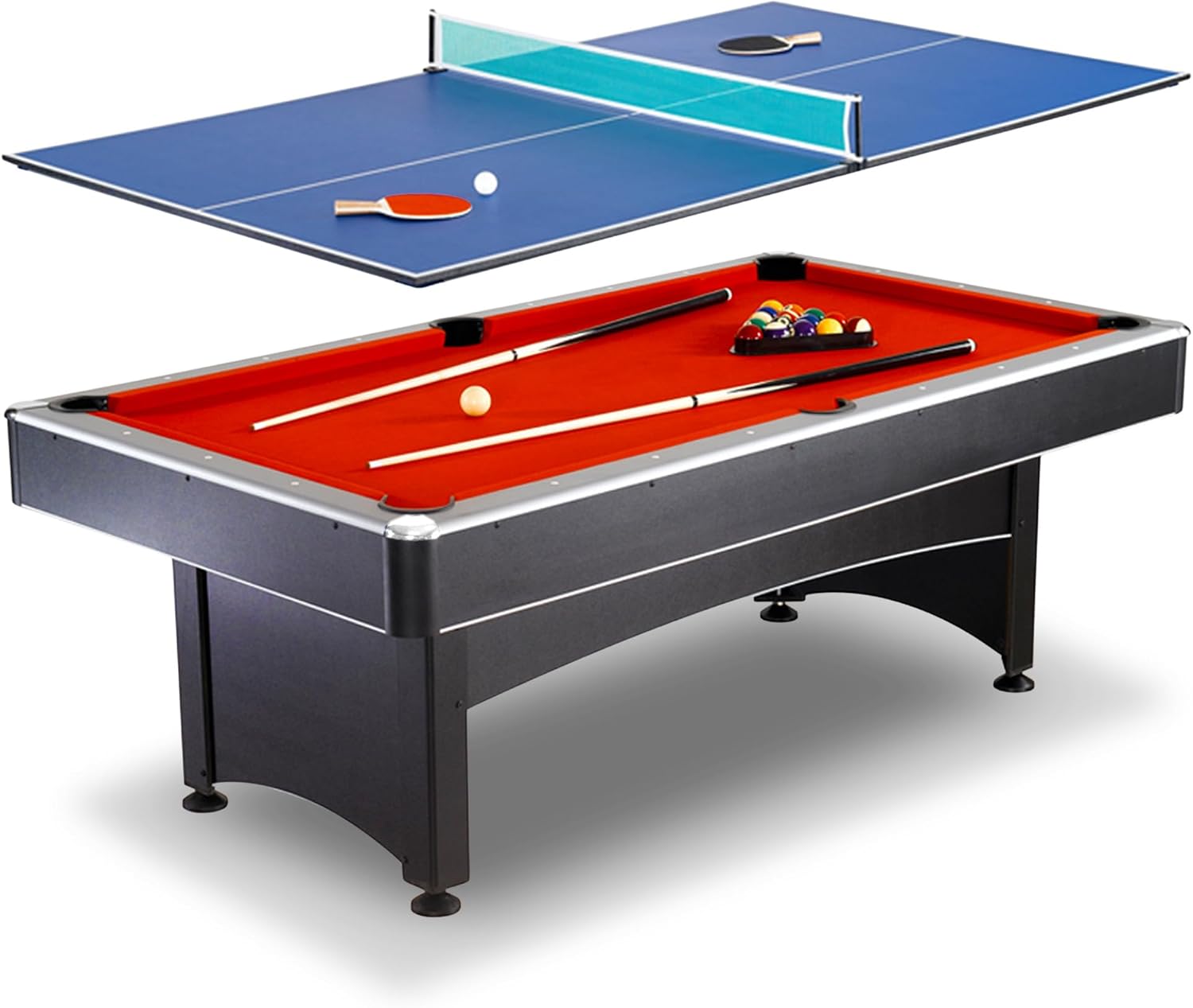 Hathaway Maverick 7 Foot Pool Table with Table Tennis Top – with Accessories for Both Games – Space-Saving Ping Pong and Pool Table Combo for Families – Matte Black Finish