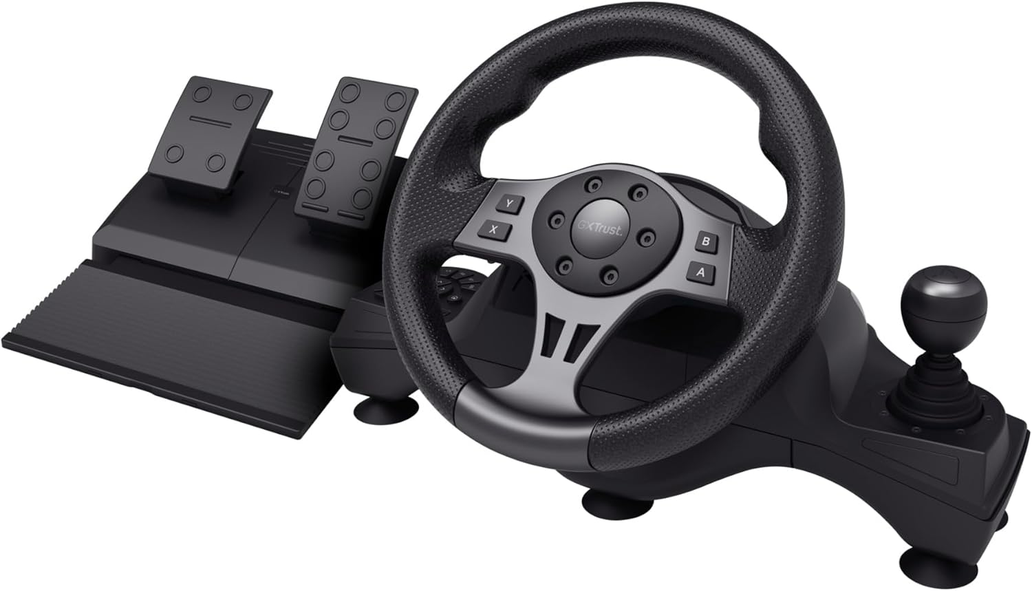 Trust GXT 289 Steering Wheel for Gaming PC, Xbox Series X/S, PS4, Nintendo Switch, Racing Wheel with Pedals, Paddle Shifters, Gear Stick, Vibration Feedback, for Farming Simulator / F1 / Gran Turismo
