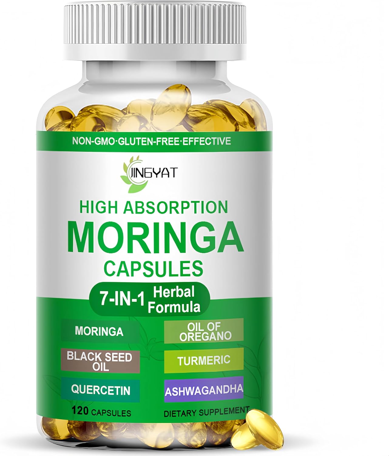 Moringa Capsules, High Absorption Moringa Complex Soft Capsules w/Oregano Oil Black Seed Oil Turmeric, Organics Moringa Oleifera for Energy, Skin, Immune & Gut Health, Natural Green Superfood, Non-GMO